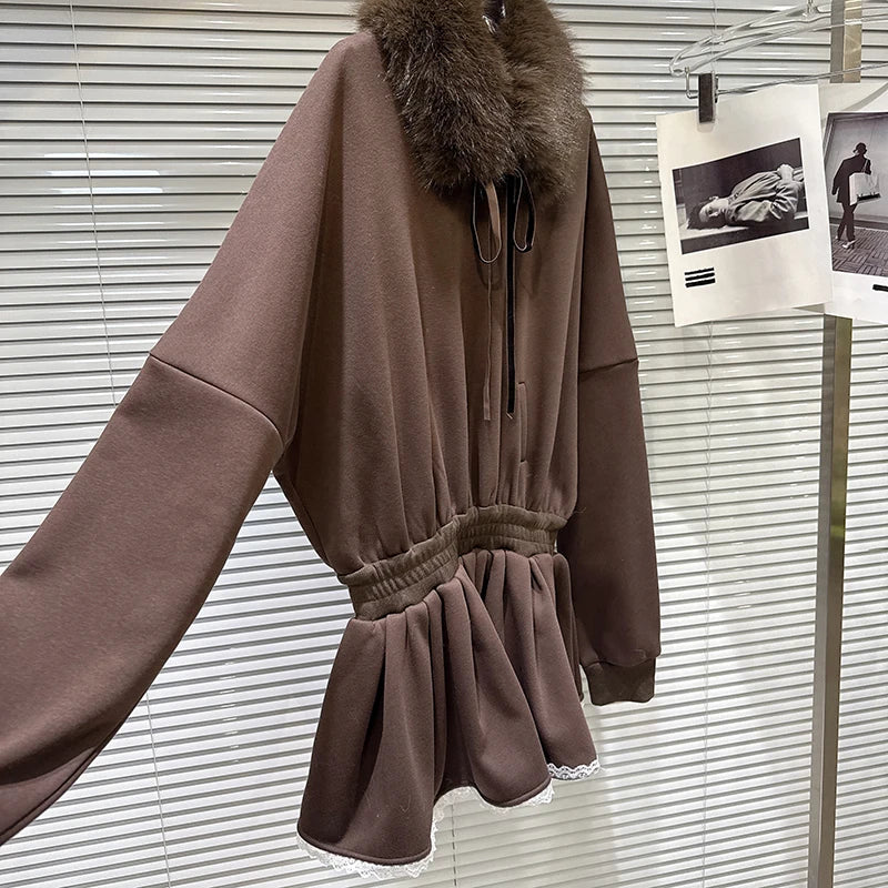 Winter New Fashion Furry Collar Loose Fleece Sweatshirt Dresses For Women Causal Loose Dress Female Trendy 11A07764