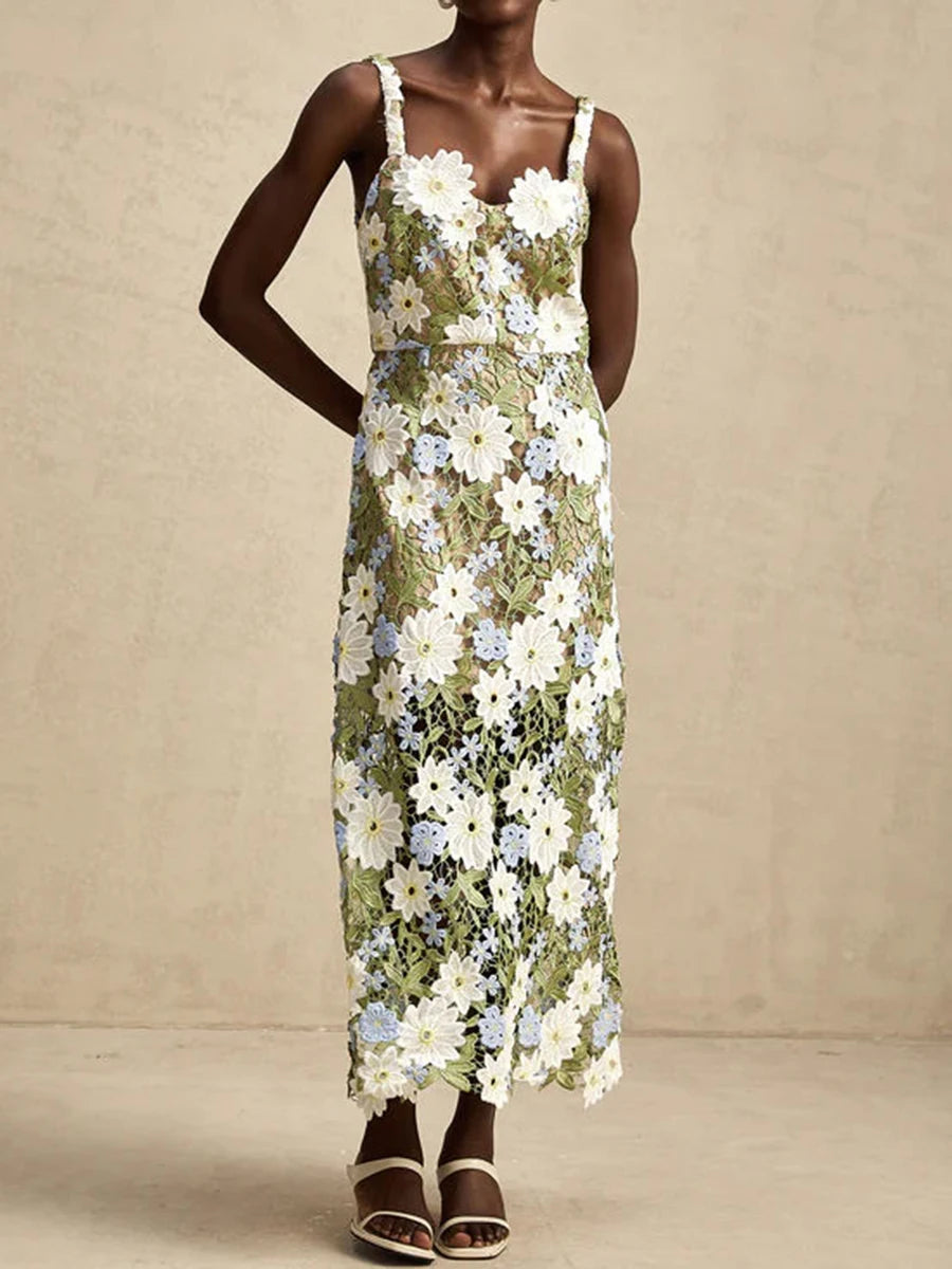 Colorblock Slimming Fashion Midi Dresses for Women Square Neck Sleeveless Patchwork Applique Dress Female Clothing