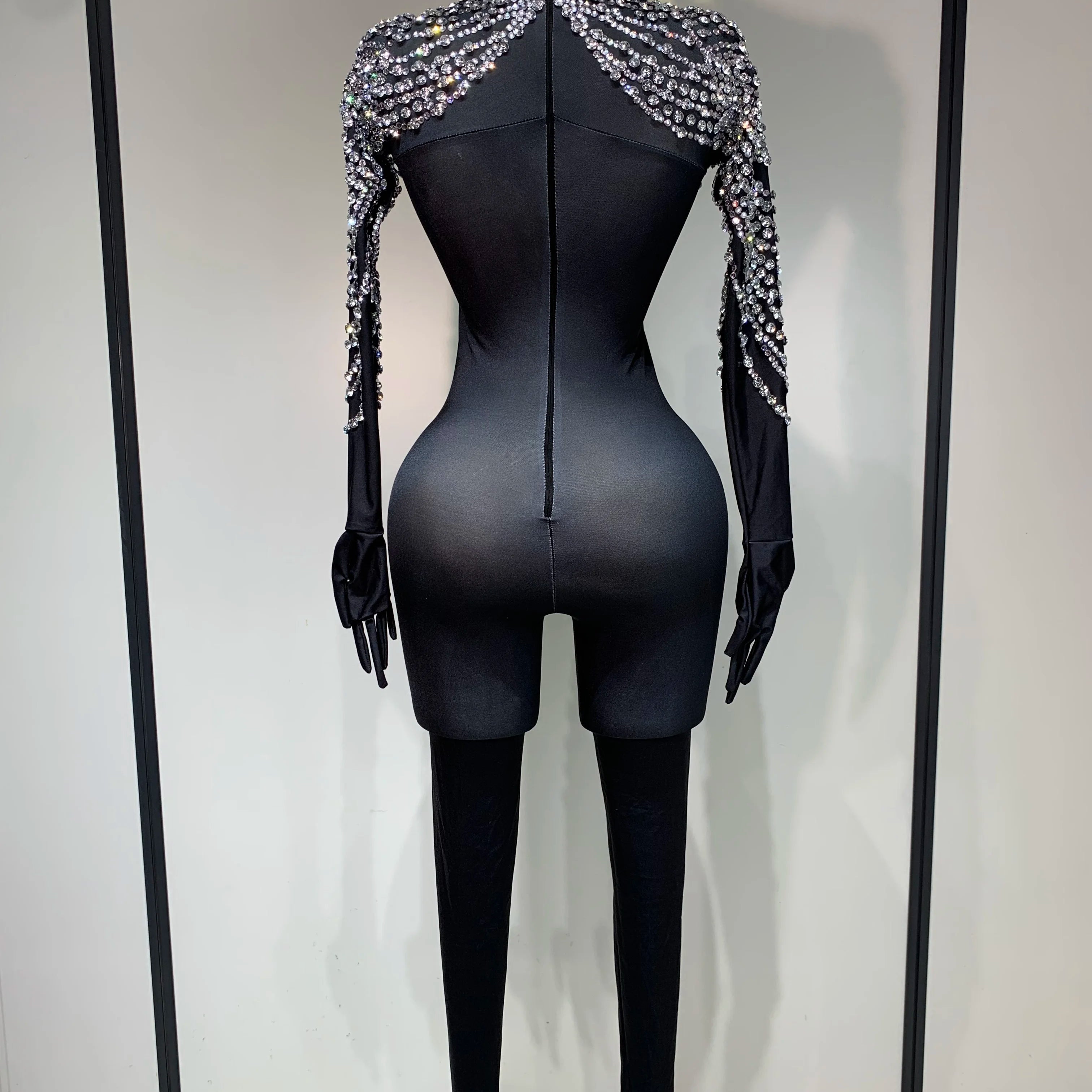 Stock Women Sexy Nightclub Evening Party Drag Queen Singer Dancer Stage Performance Costume Luxury Rhinestone Stretch Jumpsuit