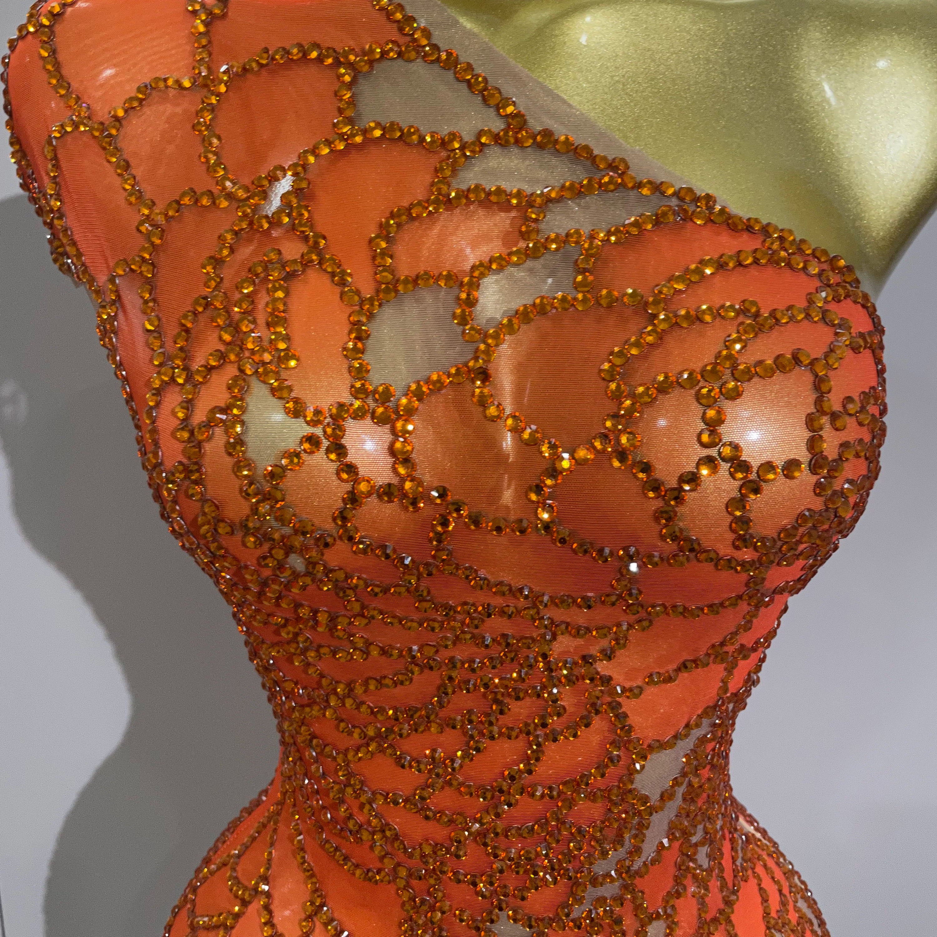 STOCK Women Shining Rhinestones Sexy One Shoulder Cultivation Dress Birthday Celebrate Party Evening Gown Singer Stage Costume