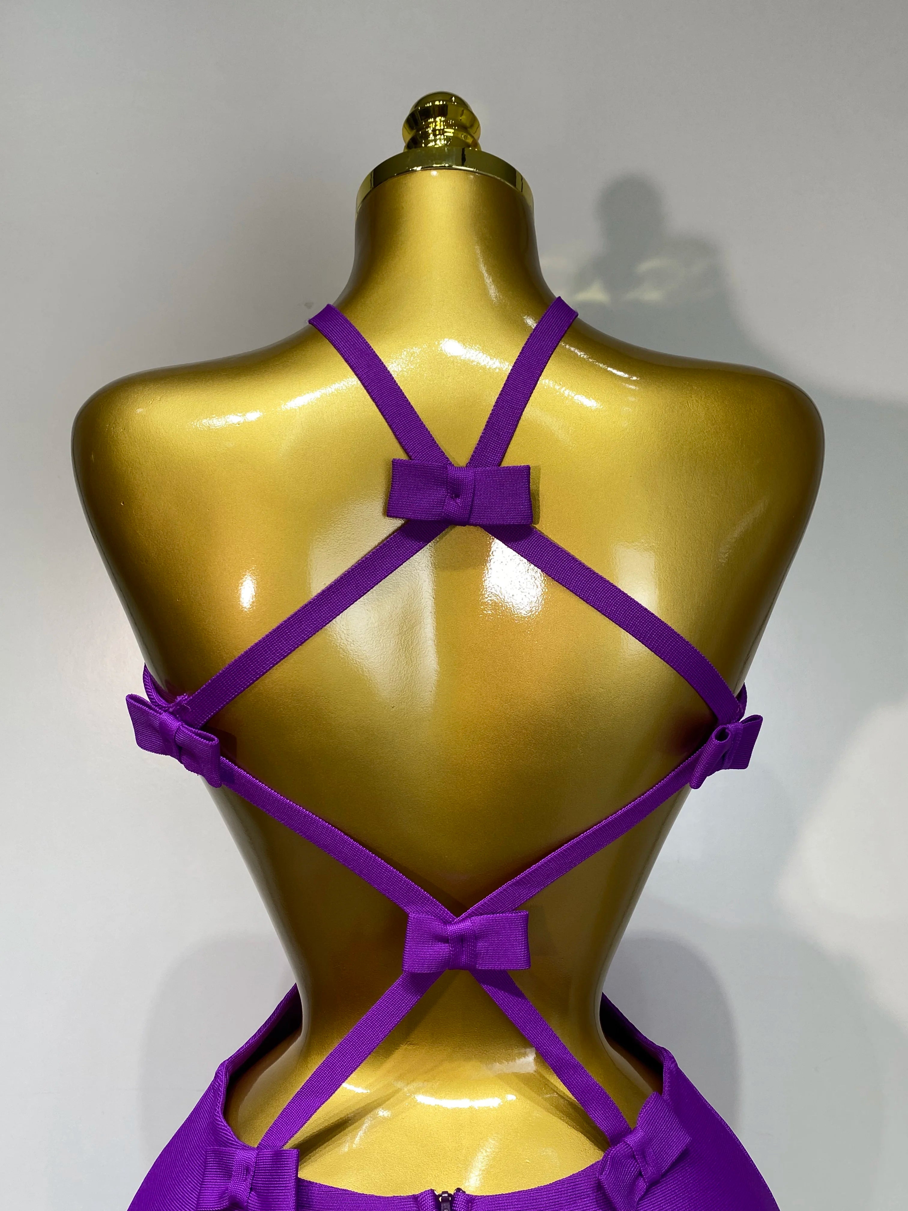 Women Sexy Backless Cut Out Bow Tie Mini Bodycon Bandage Dress 2025 Celebirty Elegant Evening Party Luxury Birthday Dresses