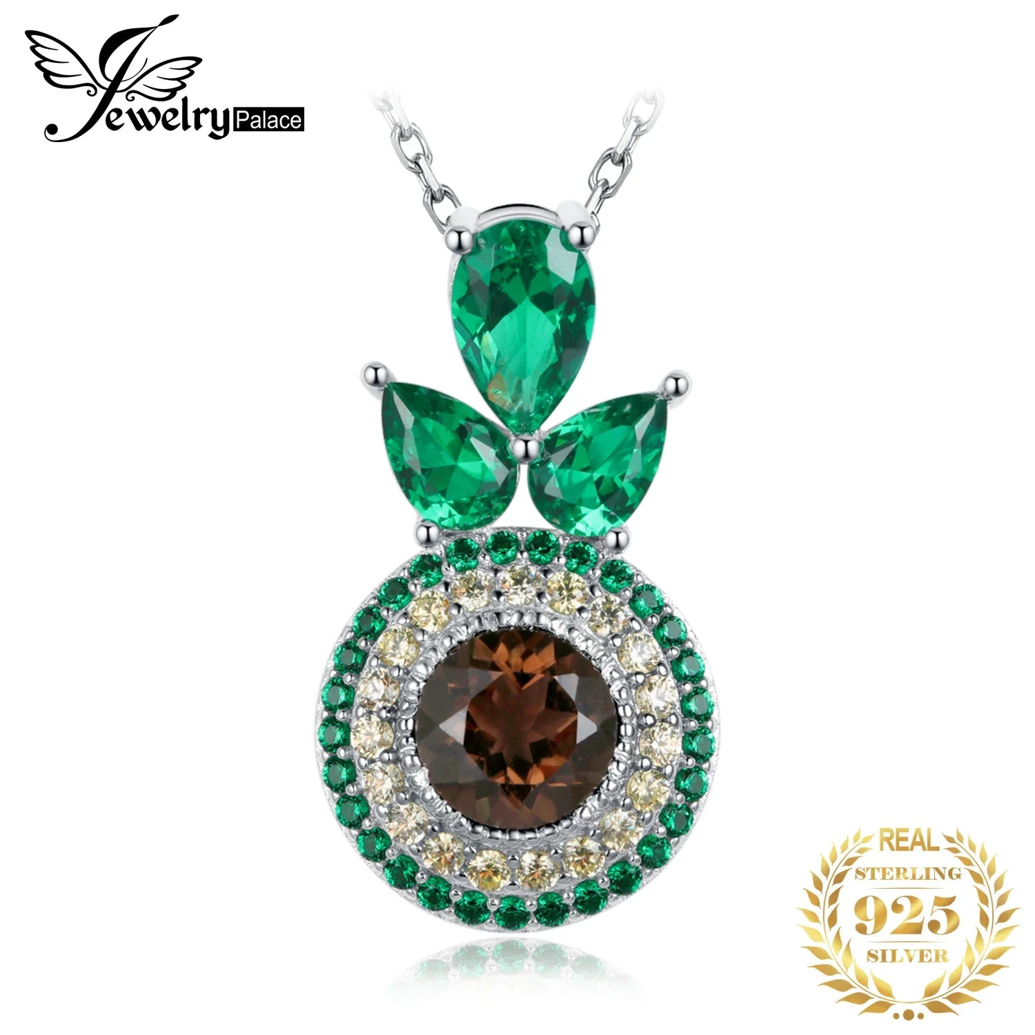 JewelryPalace New Arrival Avocado 4.5ct Natural Smoky Quartz 925 Sterling Silver Pendant Necklace for Woman Trendy Gift No Chain Default Title