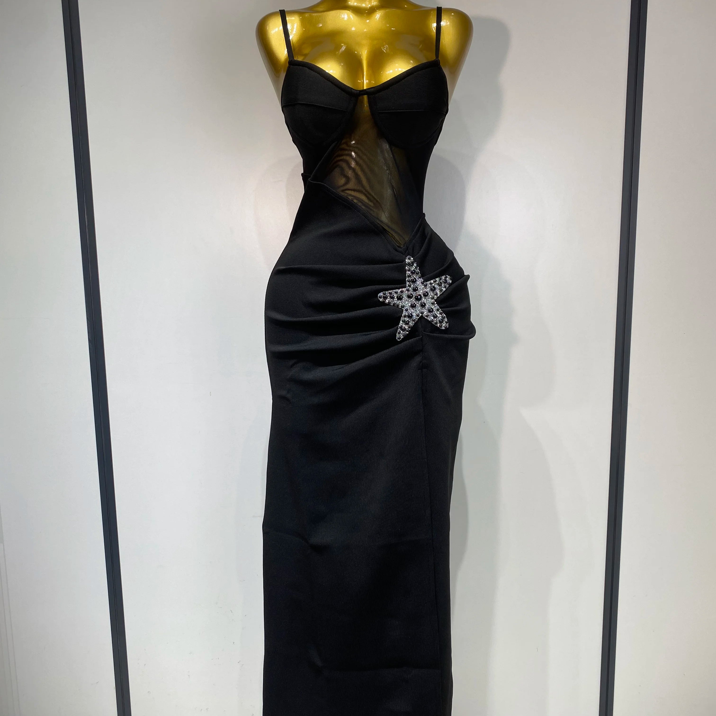 Sexy Long Dress Starfish Decoration Bandage Dress Women 2025 Elegant Style Fashion Evenig Party Luxury Birthday Prom Gowns black