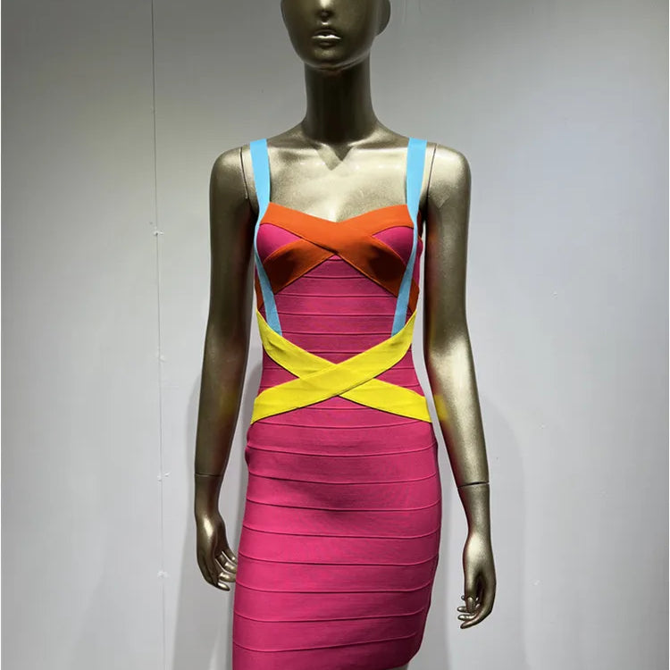 Women Summer Fashion Sexy Sleeveless Patchwork Bandage Dress 2022 Celebrity Designer Fashion Evening Party Club Dress Vestidos