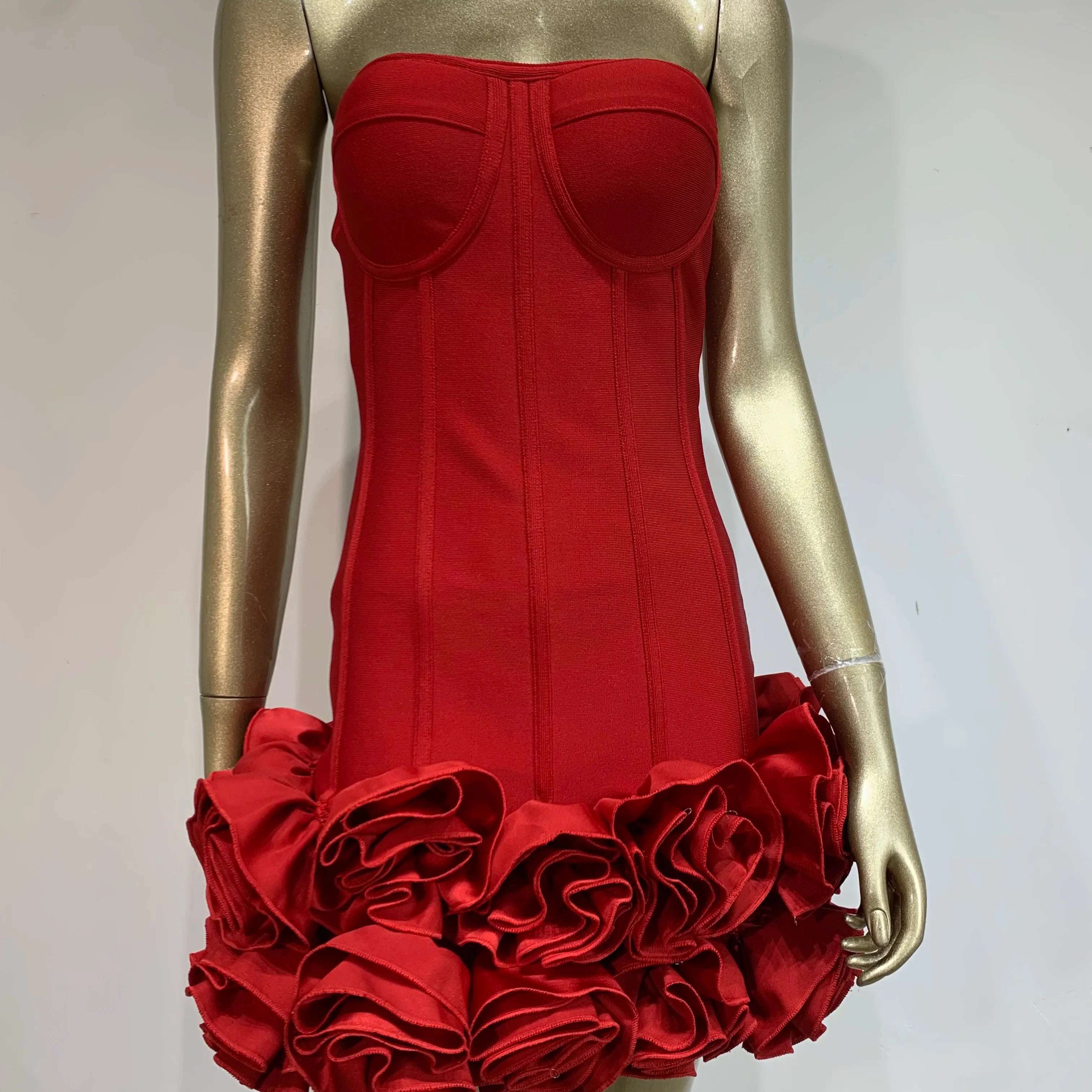 Ladies Sexy Strapless Backless Red Flower Mini Bandage Women Celebrity Dress 2025 Elegant Party Evening Club Vestido Clothing