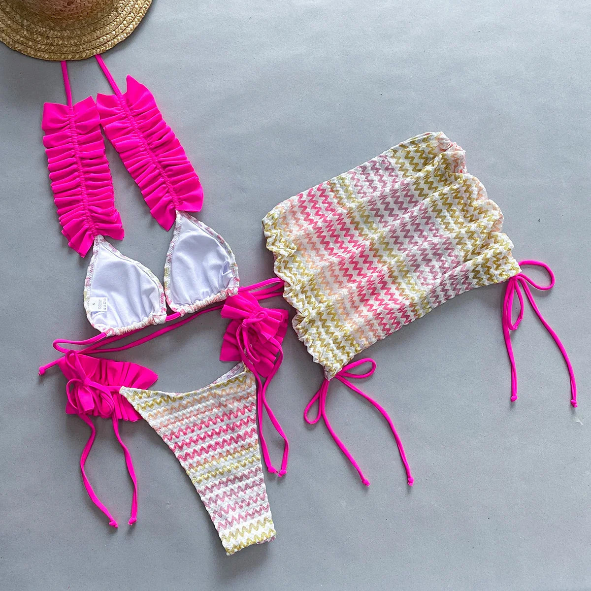 3 Pieces Bikini Women Swimsuit Female Swimwear Sexy Beachwear Swimming Suit Bathing Suit Bikini Set Skirt Zigzag Biquini