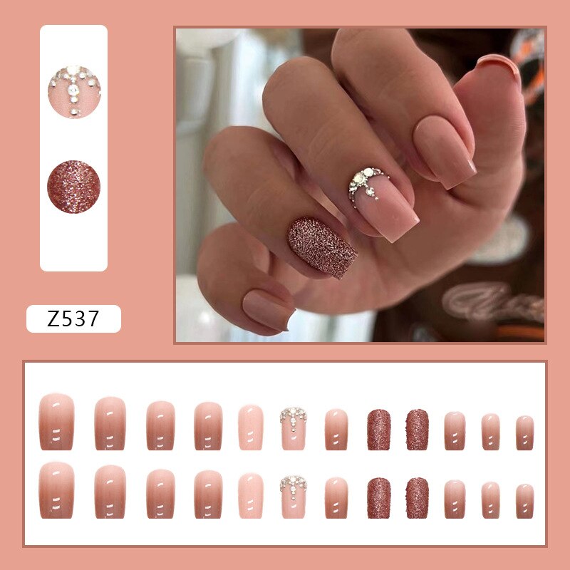 Reusable Adhesive Nail Short False Nails Press On Nails Tips Nails Fake Manicure With Glue Decorated False Nails Z537
