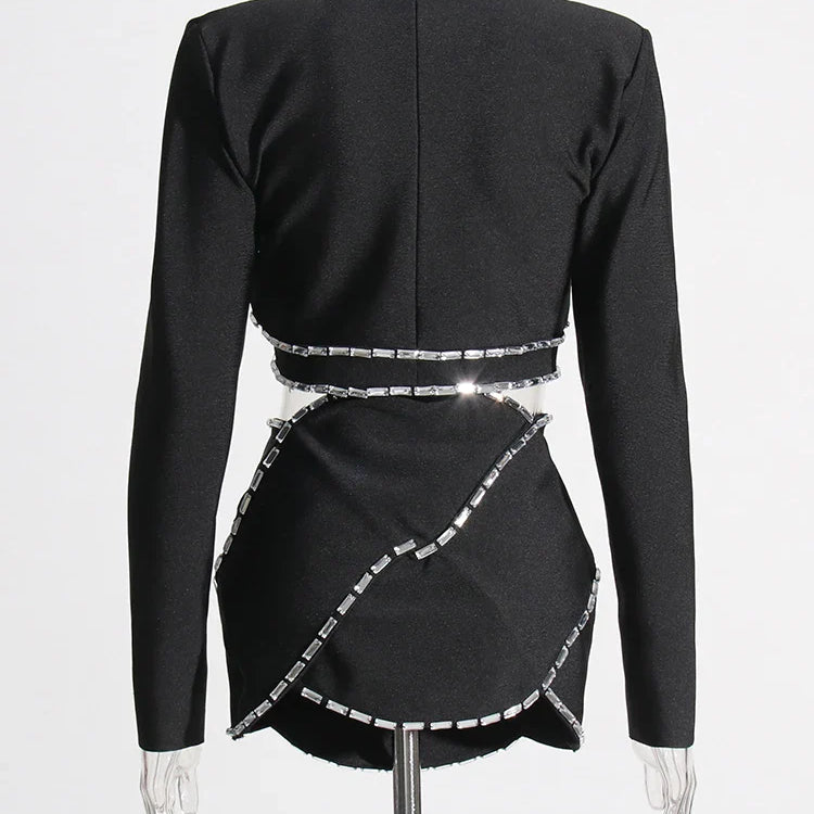 Hollow Out Two Piece Sets For Women V Neck Long Sleeve Tops High Waist A Line Skirt Summer Set Female Fashion New