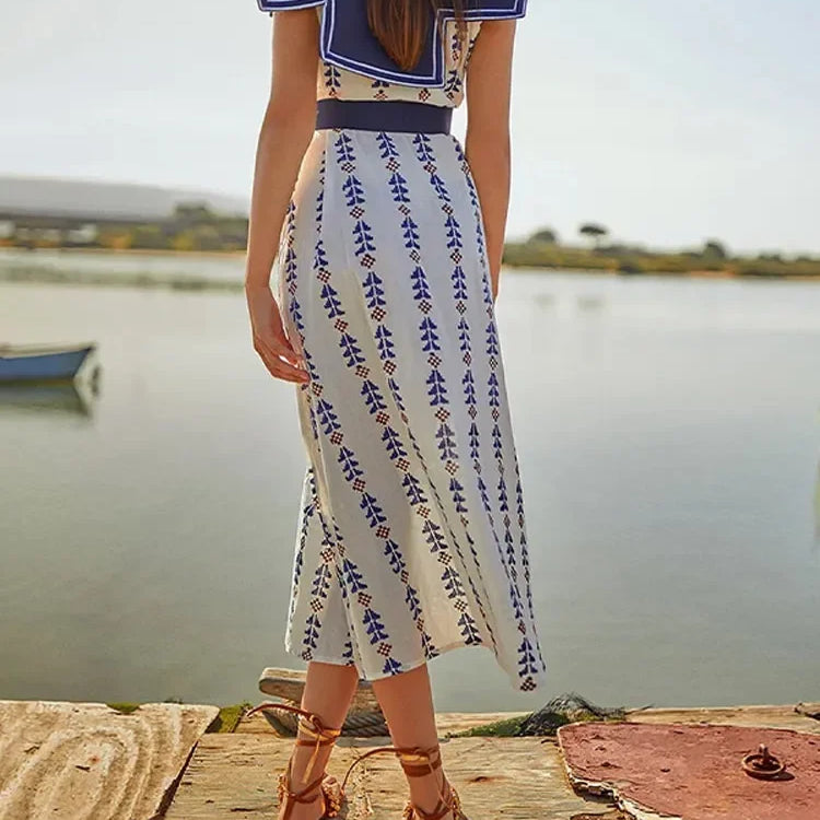 Fashion Lapel Flying Sleeve Print Dress Women Loose O Neck With Tassels Belt Midi Dresses Spring Elegant Female Party Vestidos