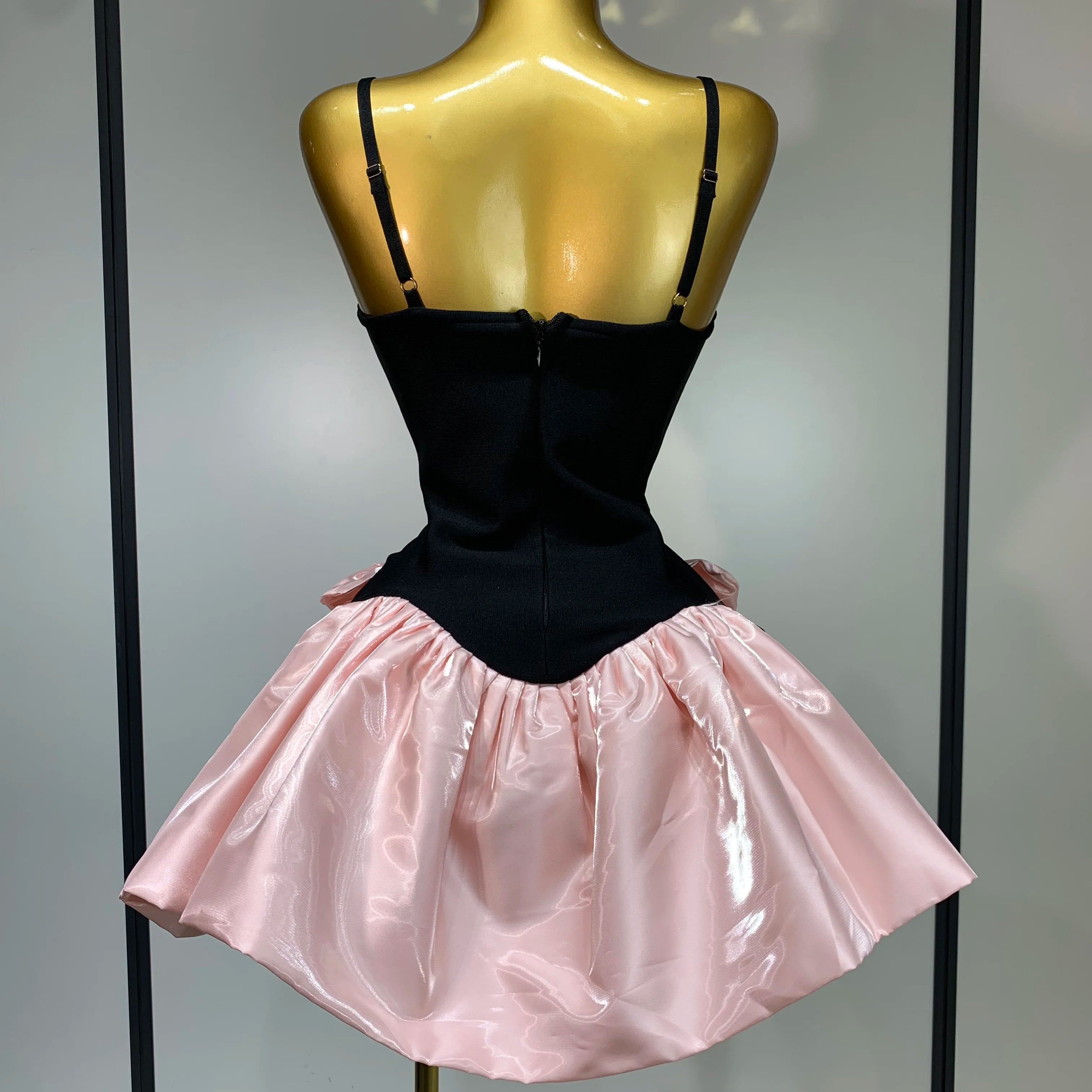 Women Sweety Short Bandage Dresses Evening Party Bow Decoration Bubble A-line Mini Girls Dress Elegant Luxury Birthday Dress