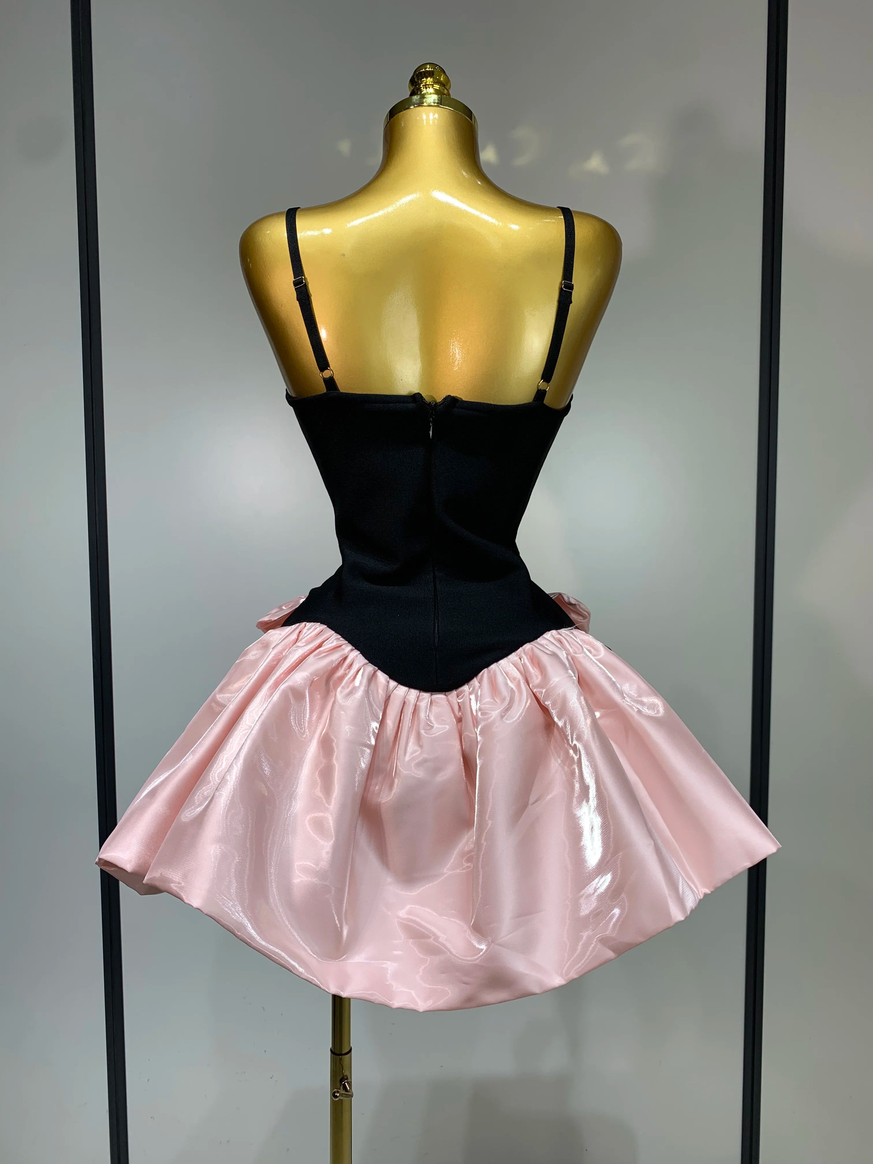 Women Sweety Short Bandage Dresses Evening Party Bow Decoration Bubble A-line Mini Girls Dress Elegant Luxury Birthday Dress