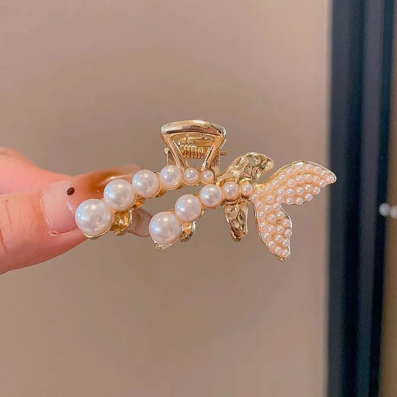 Mini Pearl Hair Claws Clips for Women Elegant Rhinestone Headwear Hairpins Hair Crab Barrettes Hair Accessories for Women K One Size