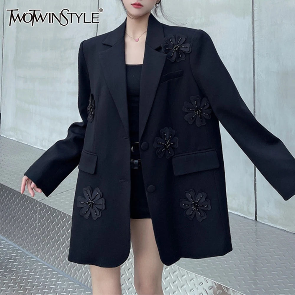 Fashion Spliced Appliques Elegant Jackets for Women Lapel Long Sleeves Patchwork Pocket Jacket Female Clothing New