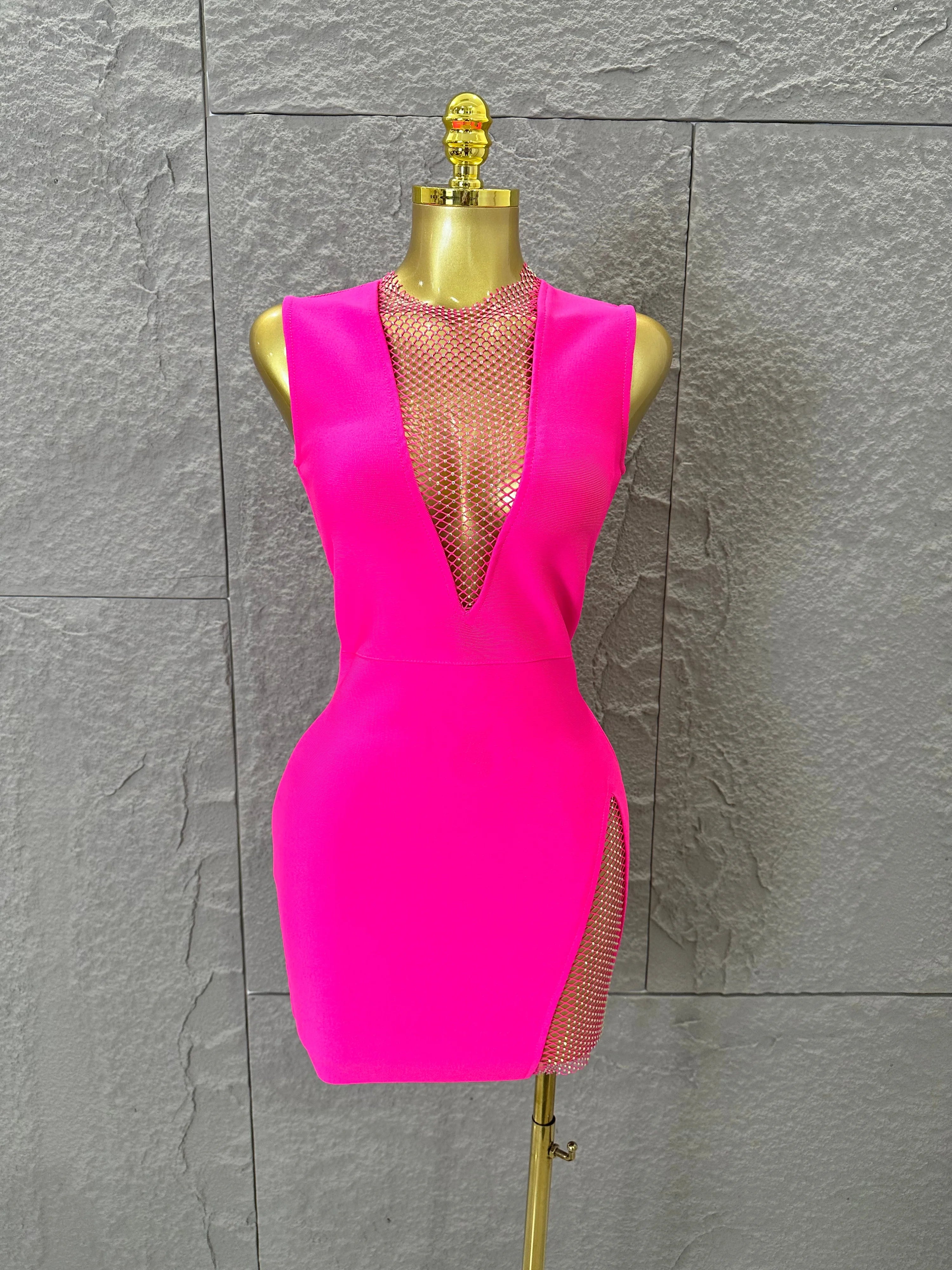 Hot Pink Women Sexy Bandage Dress Women Party Dress Bodycon Elegant Sexy Evening Birthday Club Outfits Cocktail Party