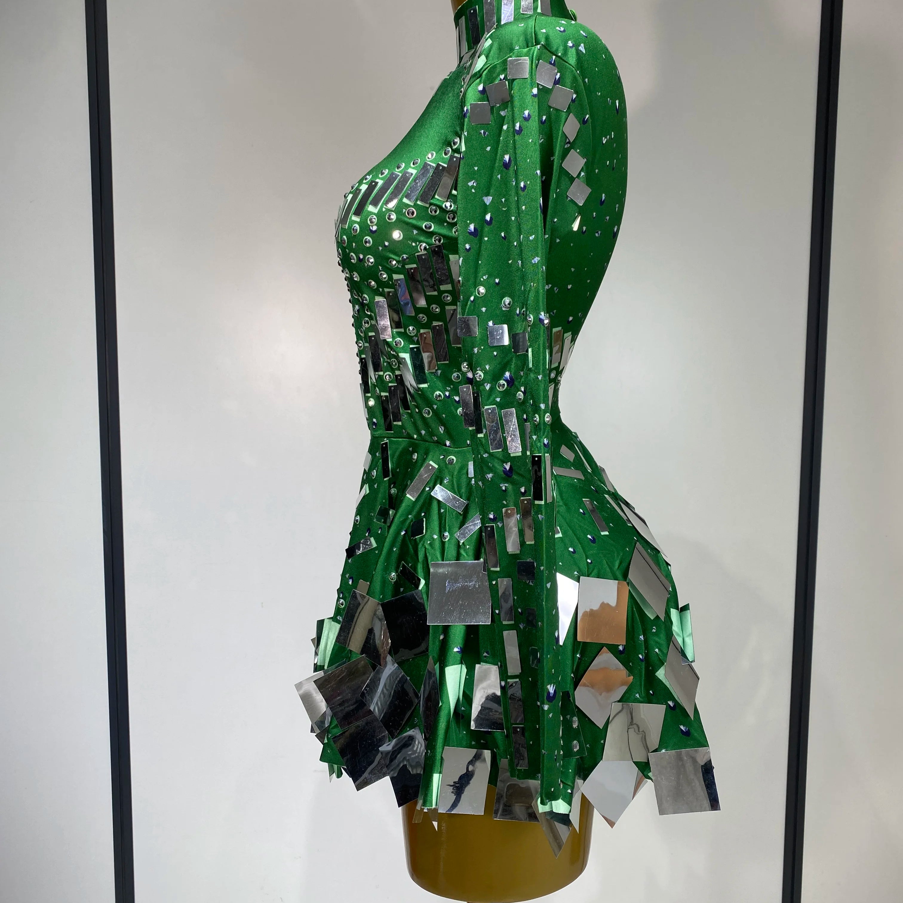 Women 2025 Sexy Elastic A-Line Dress Birthday Performance Costume Sparkly Sequin Nightclub Evening Party Hotwife Stage Outfit