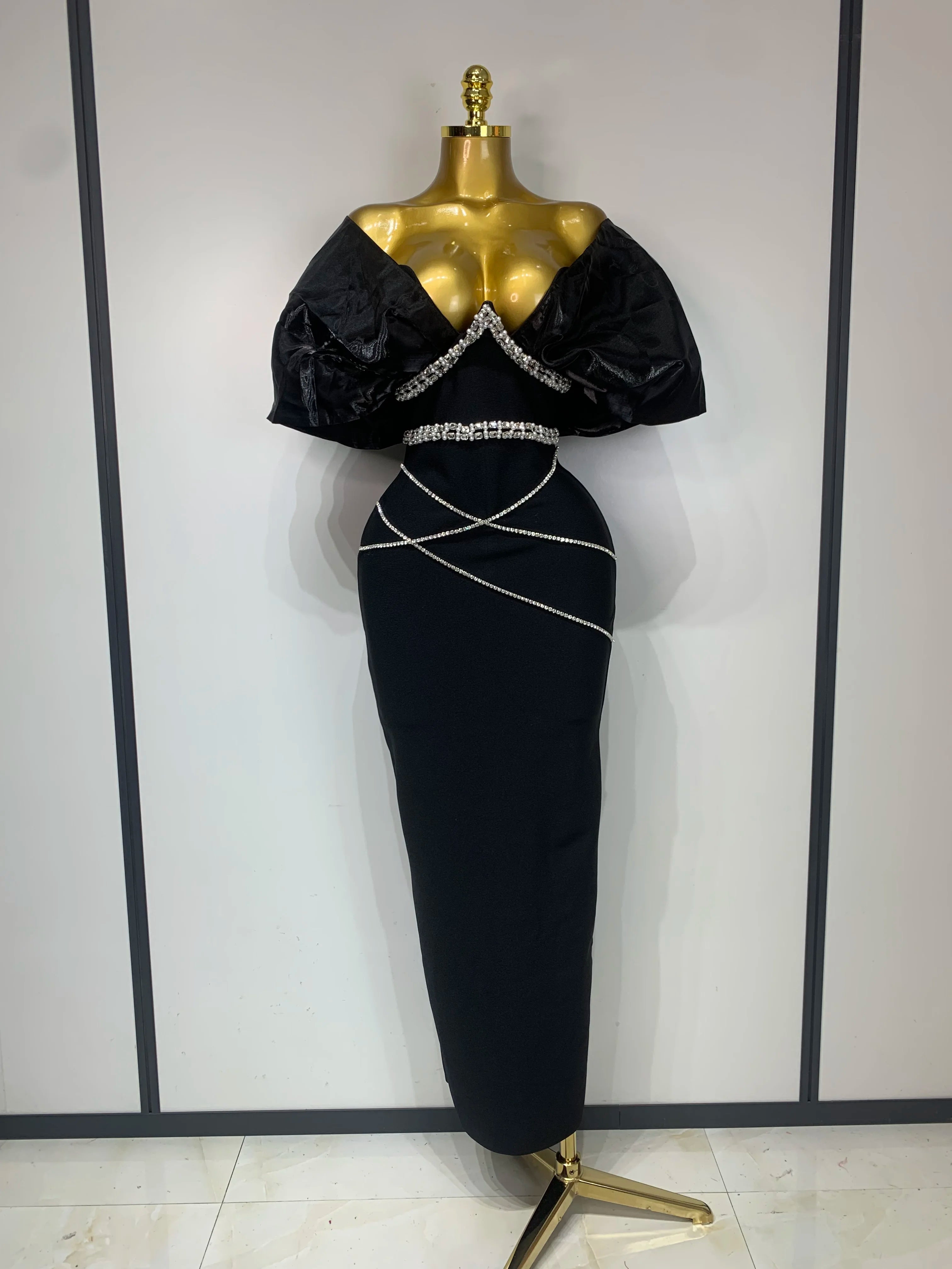 Women Sexy Backless Sparkly Diamonds Black Long Bodycon Bandage Dresses Luxury Birthday Party Celebrity Elegant Knitted Clothing black