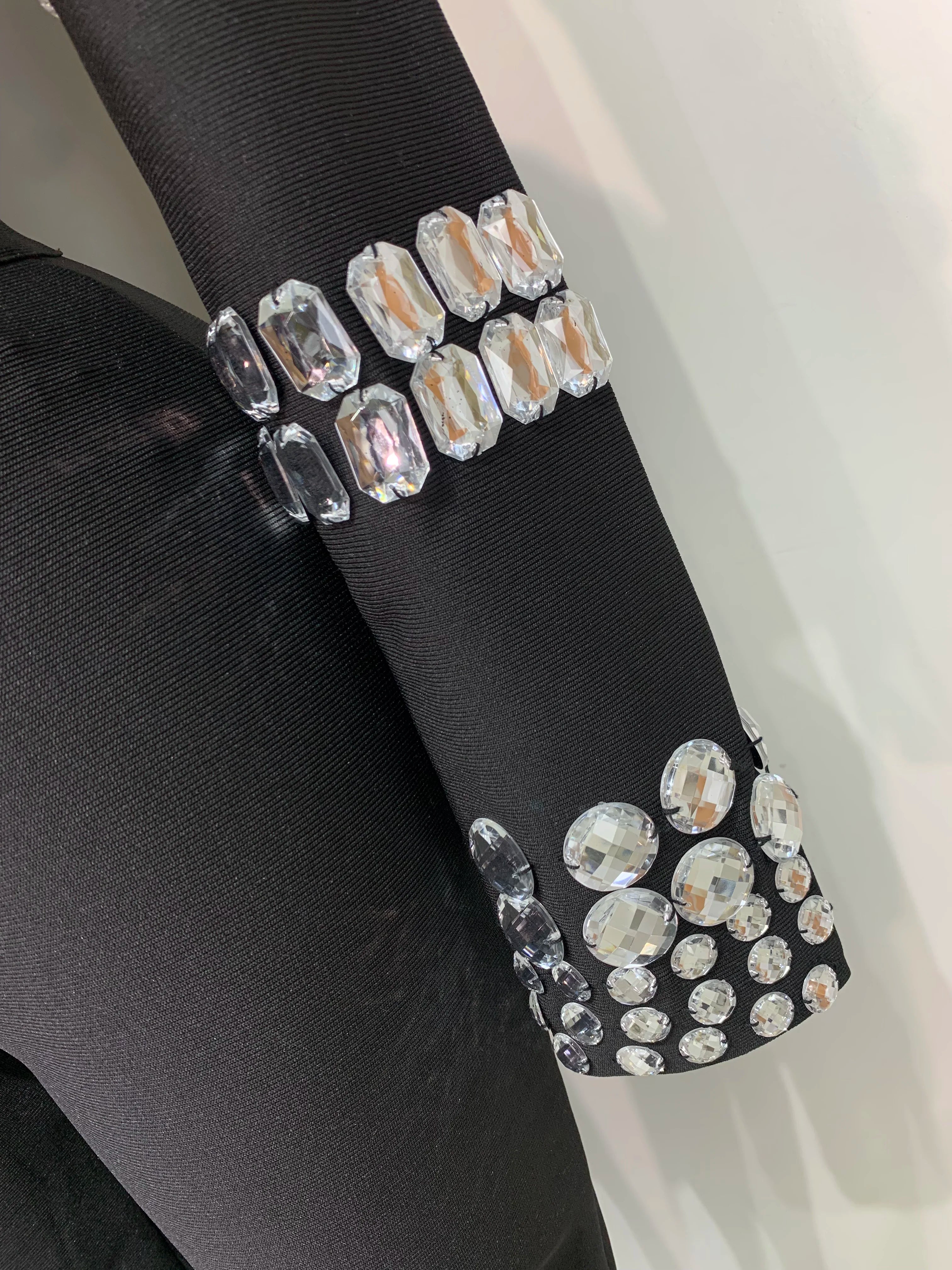 Women Celebrity Sexy Long Sleeve Beading Black Bodycon Bandage Three Piece Set Elegant Evening Club Party Birthday Outfits