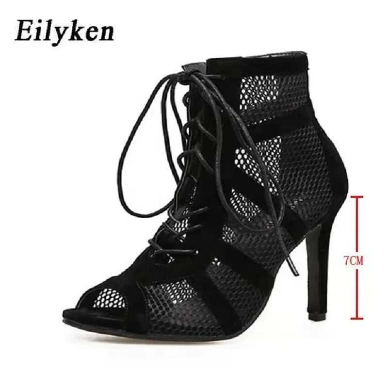 Eilyken Sexy Fashion Women Shoes Very Light Comfort Thin Heels Open Toe Dancing Woman's Sandals Size 43 Black 7CM