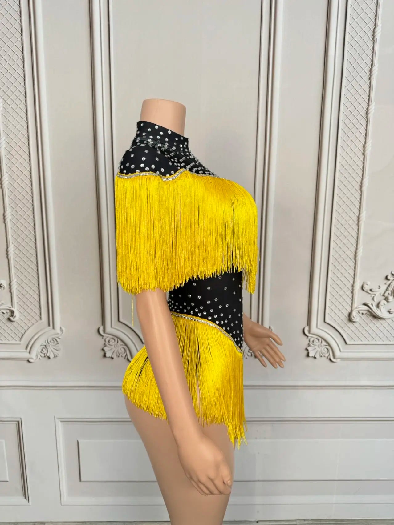 Sparkly Sequins Rhinestones Tassels Spandex Bodysuit Women Sexy Nightclub Stage Performance Dance Costume Dancer Outfit Danhuang