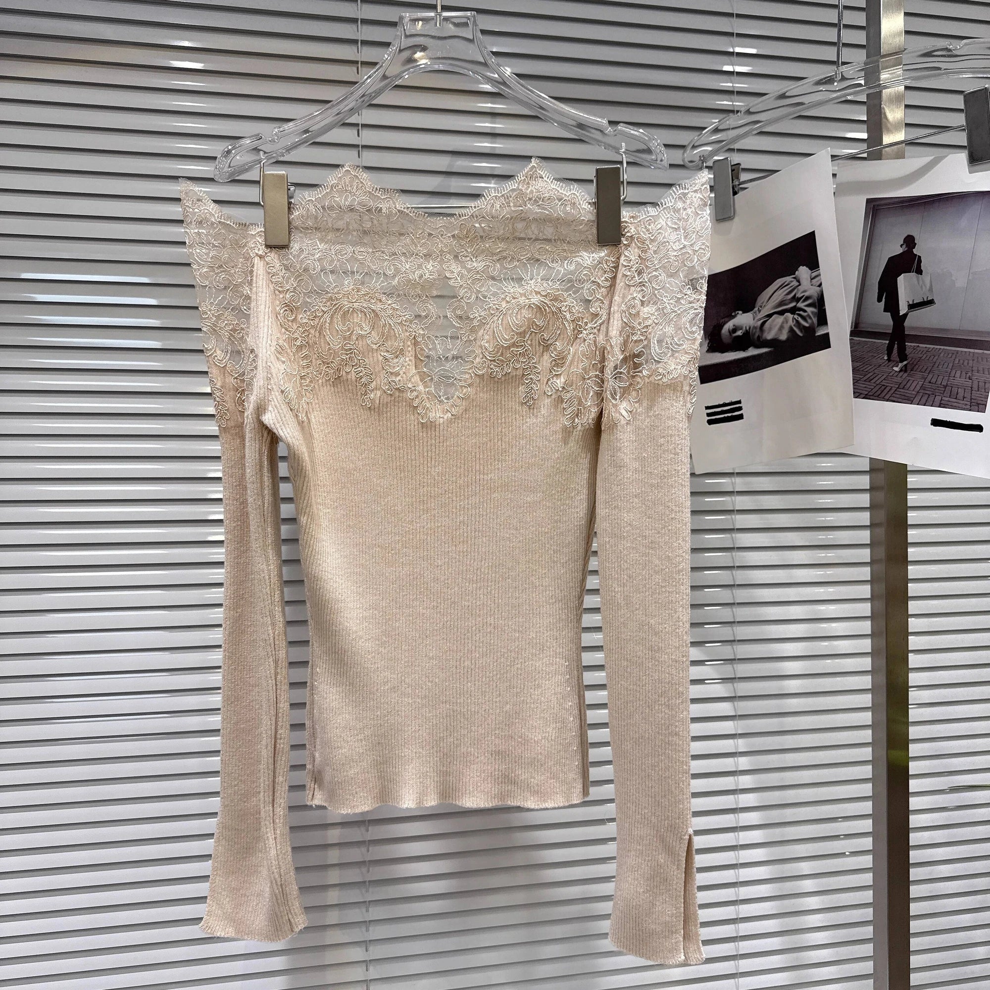 Winter New Fashion Lace Collar Off-Shoulder Knitted Sweater For Women Versatile Slim Fit Pullover Female 11A07773 Khaki One Size