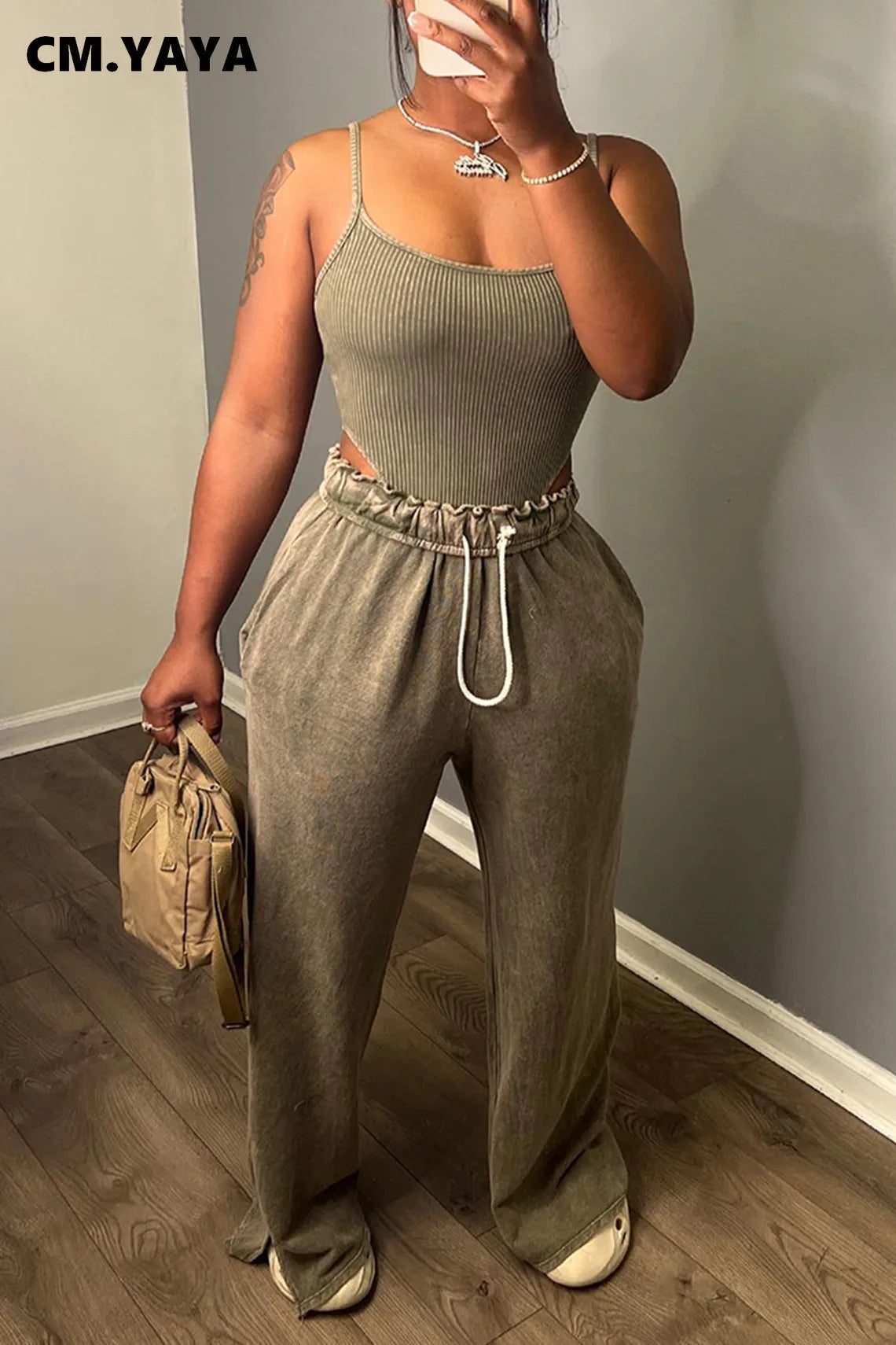 Summer Women’s Sets SleevelessTop and Elastic Wide Leg Pants Sets Sexy 2 Two Piece Sets Casual Night Club Outfits