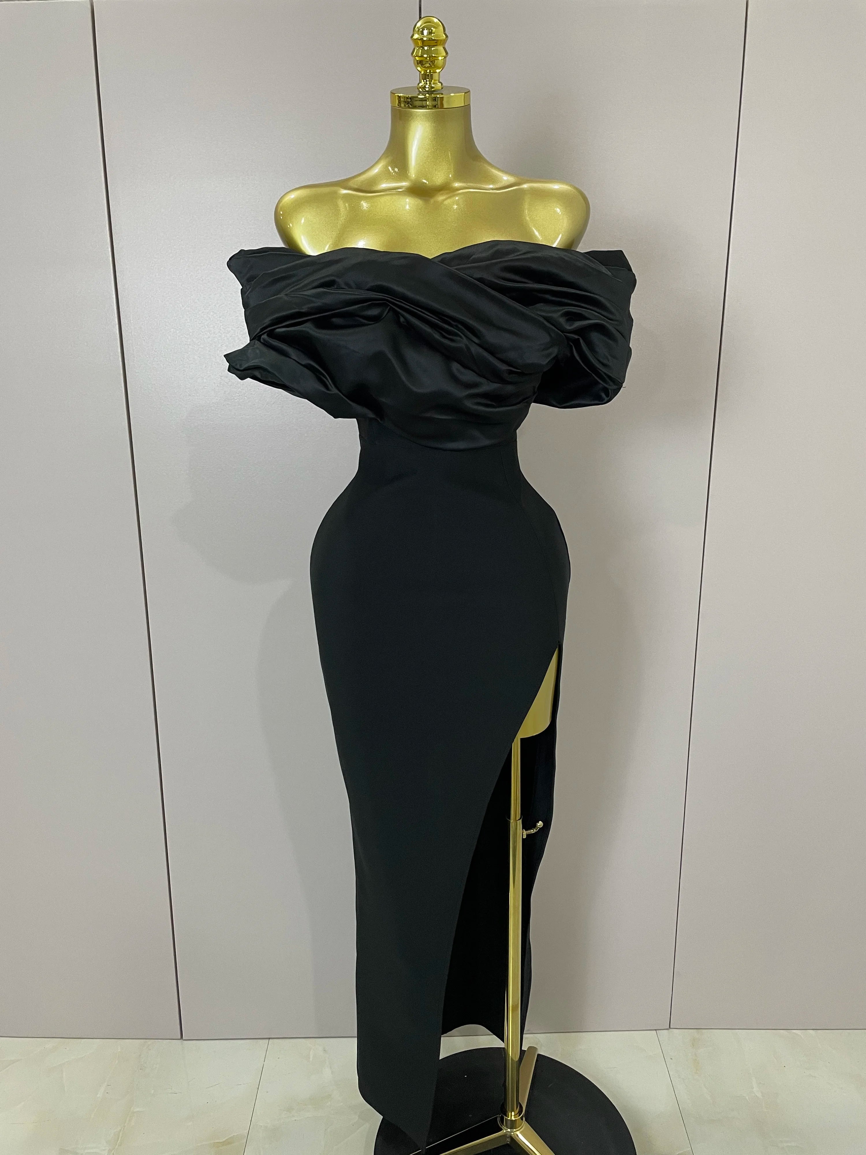 Sexy Off-Shoulder Side Slit Solid Color Pleat Skirt Strapless Bandage 2025 Women Evening Luxury Birthday Formal Party Dress black