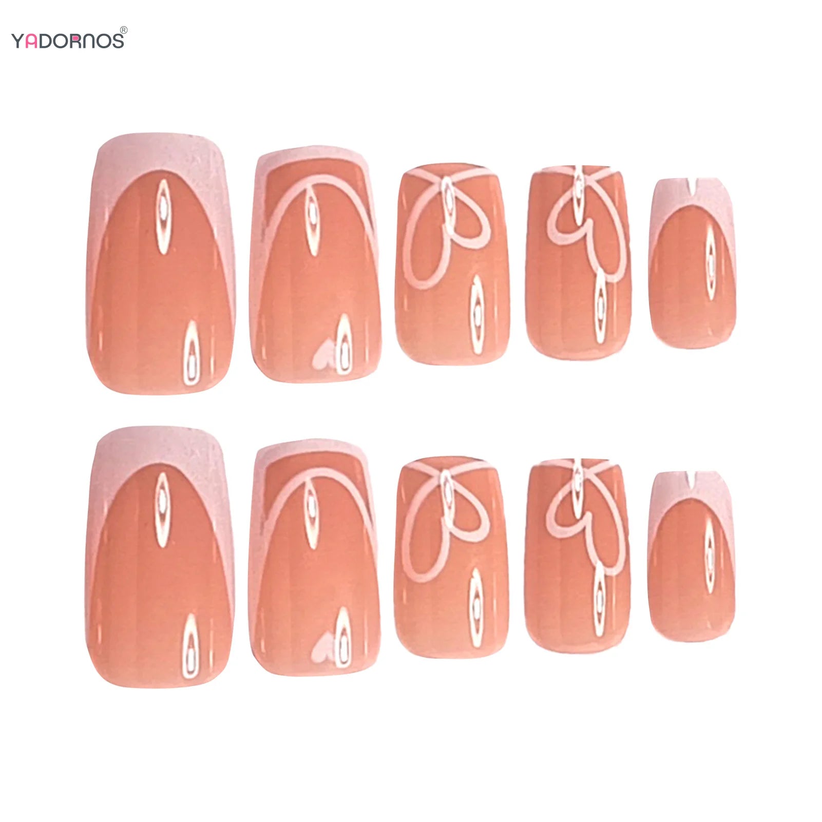 Minimalist Nude Color Fake Nails 24Pcs White French Press On Nail Love Heart Printed Women Valentine's Day/Dating Charm Manicure