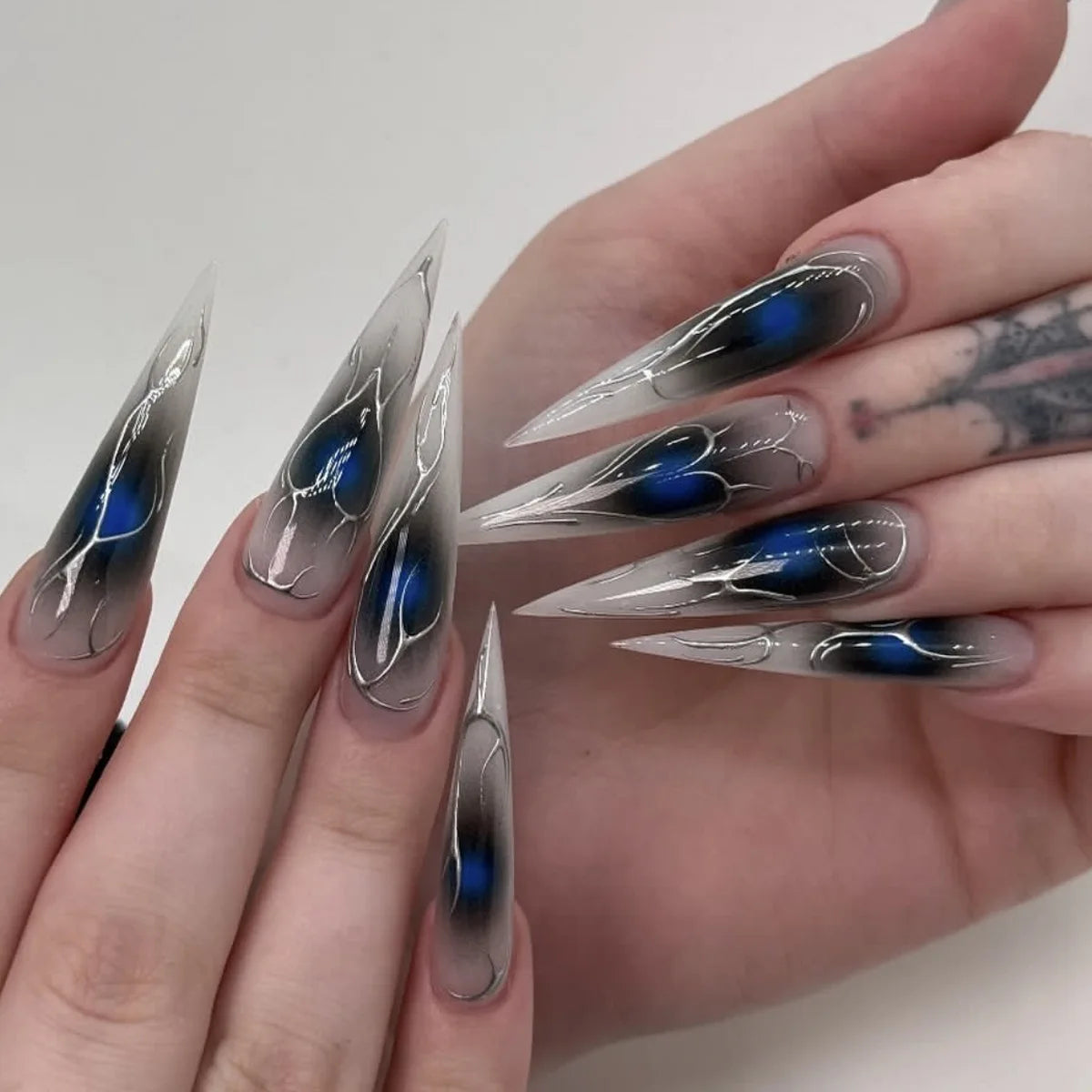 24pcs Gothic Dark Style Fake Nail Tips Punk Metal Butterfly Almond Press on Nail Wearable Detachable Spice Girl False Nails 1