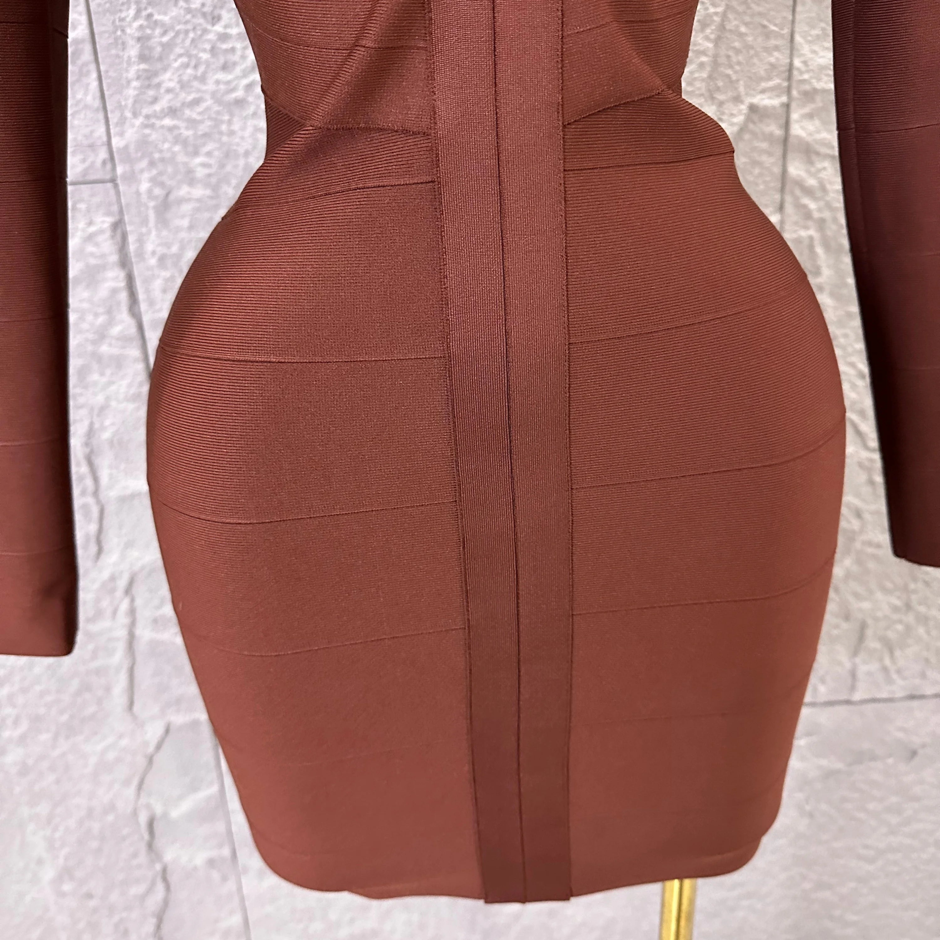 Women Elegant Brown Long Sleeve Mini Dress Women Sexy Deep V Neck Bandage Nightclub Evening Party Cocktail Party Dress