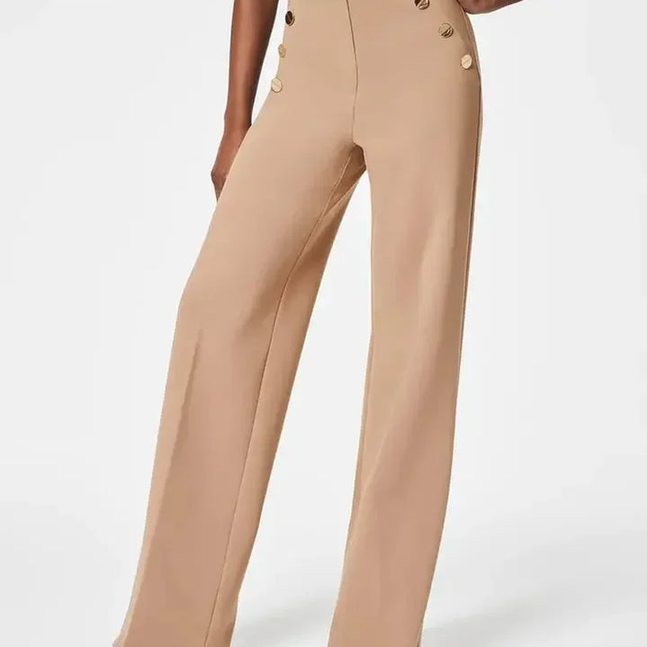 Tummy Control Button Wide Leg Pant for Women Dropshipping Womens Office Wide Leg Pants Loose Casual Trousers Straight Pants 2024 Khaki Regular