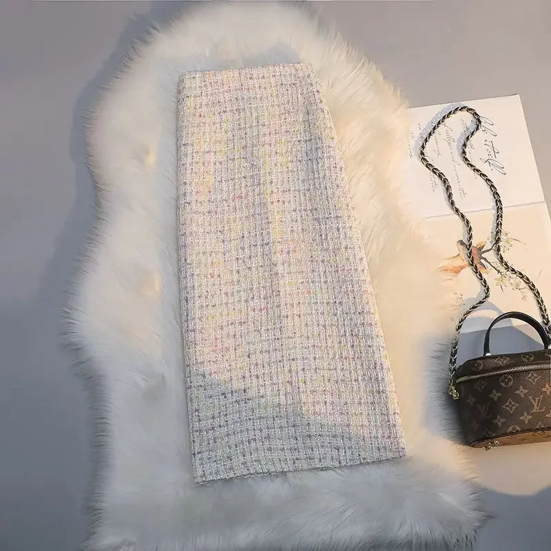 2023 Women's Autumn Winter Fashion Long High Waist Skirts Female Slim Casual A-line Skirts Ladies Plaid Tweed Skirts Y623 xinse