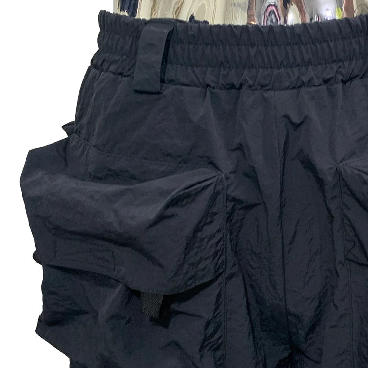 Lautaro Summer Autumn Thin Waterproof Black Nylon Cargo Shorts for Men with Many Pockets Luxury Designer Emo Techwear Clothes