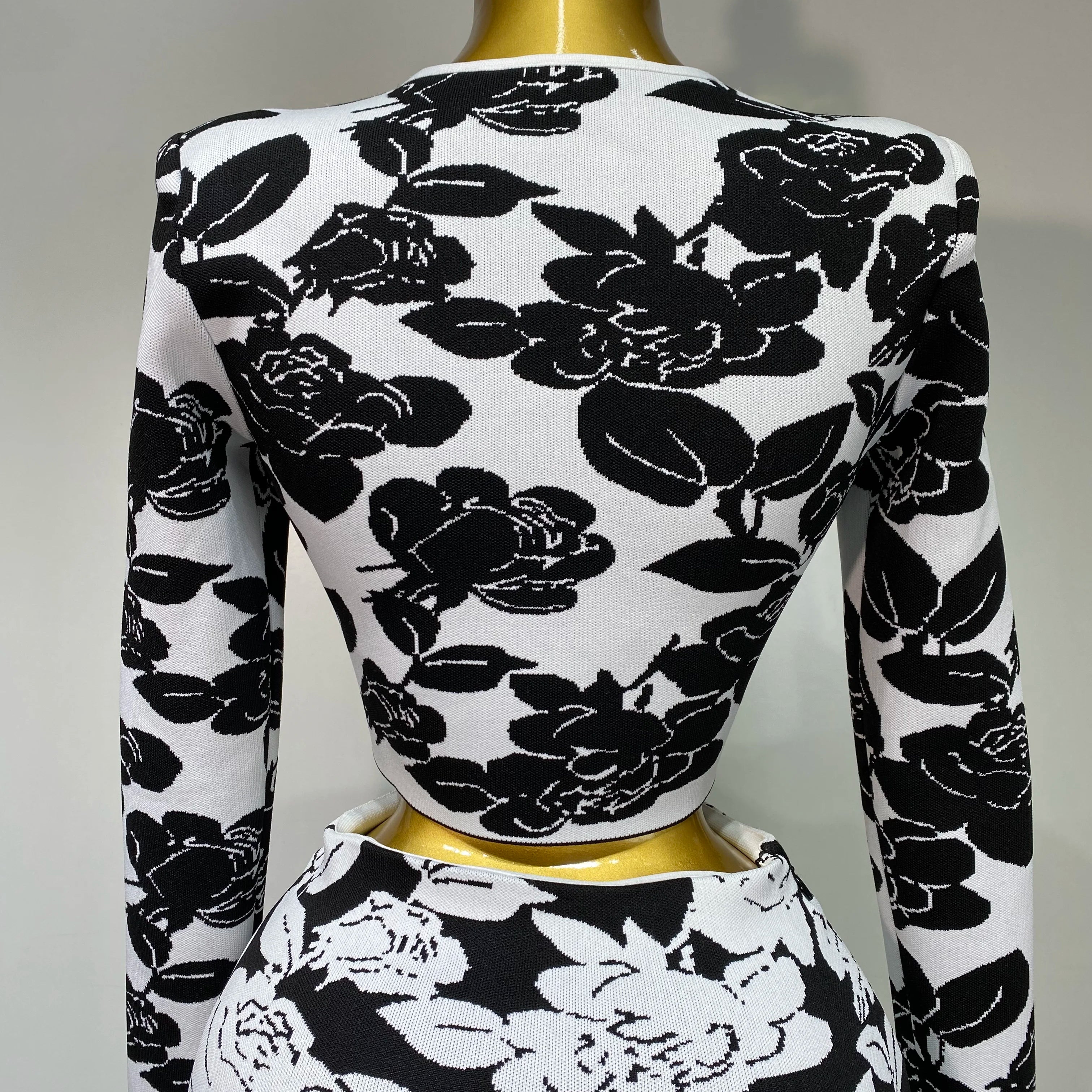 2025 Women Long Sleeve Jacquard Weave Two Pieces Set Celebrity Red Carpet Dress Birthday Bodycon Bandage Women's Set