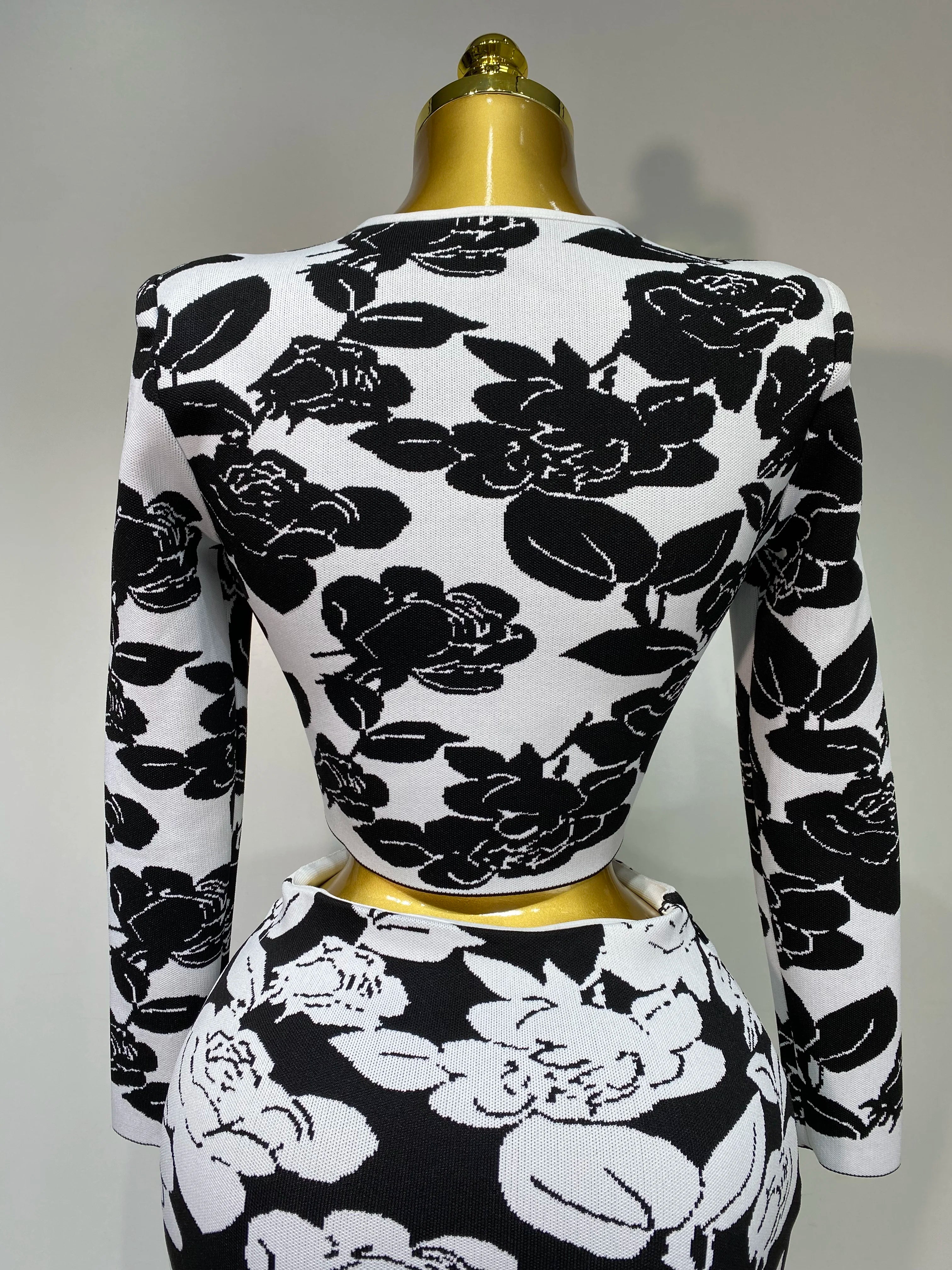 2025 Women Long Sleeve Jacquard Weave Two Pieces Set Celebrity Red Carpet Dress Birthday Bodycon Bandage Women's Set