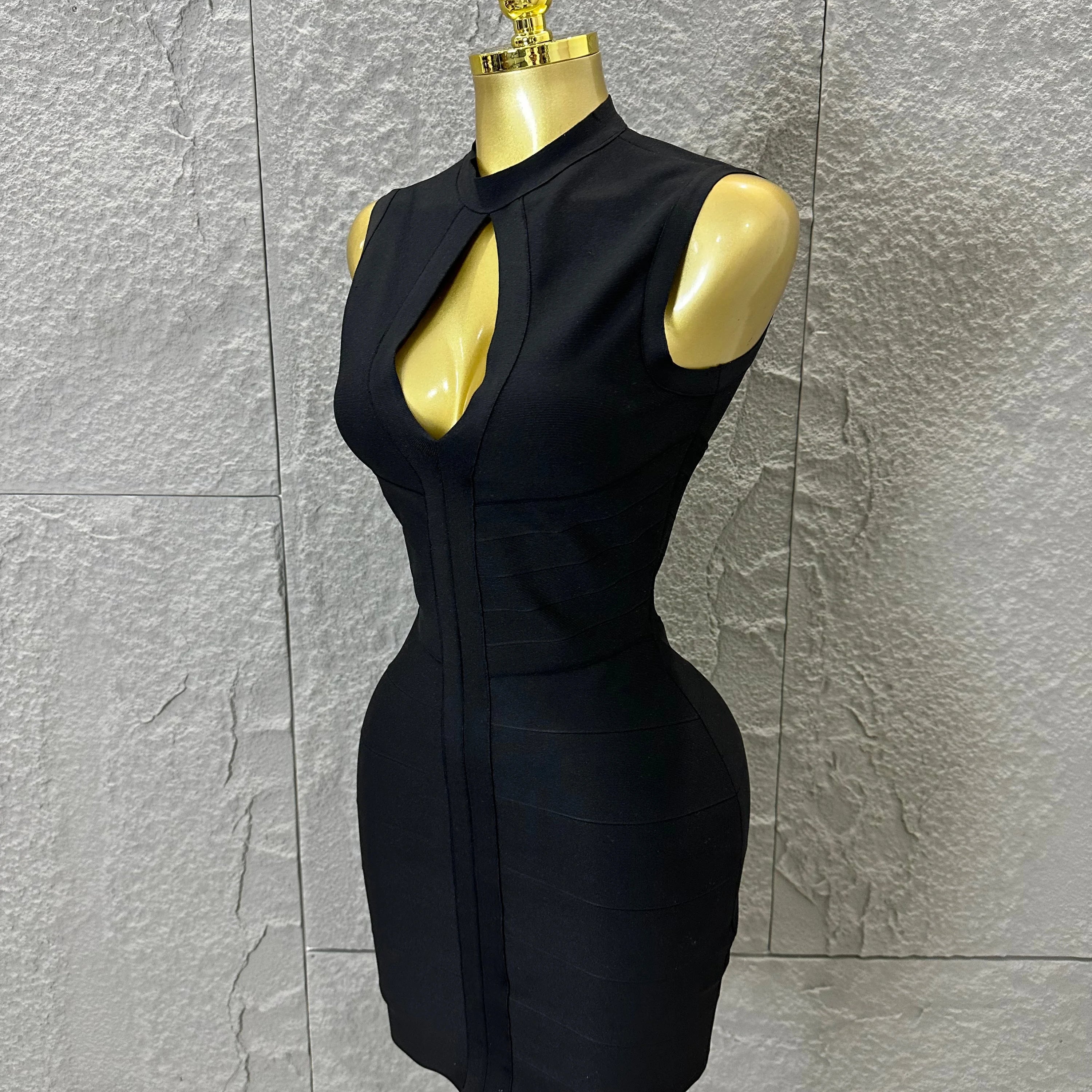Sexy Sleeveless Keyhole Cutout Bandage Form-Fitting Outfit Evening Gala Party Fashion Celebrate Birthday Party Dress Vestido