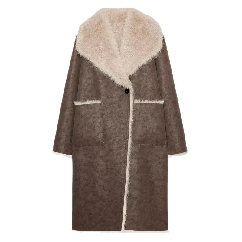 Double-Sided Wear Long Fur Leather Coat Elegant Commute Style Fashionable Autumn Winter New Arrival Large Collar All-Match