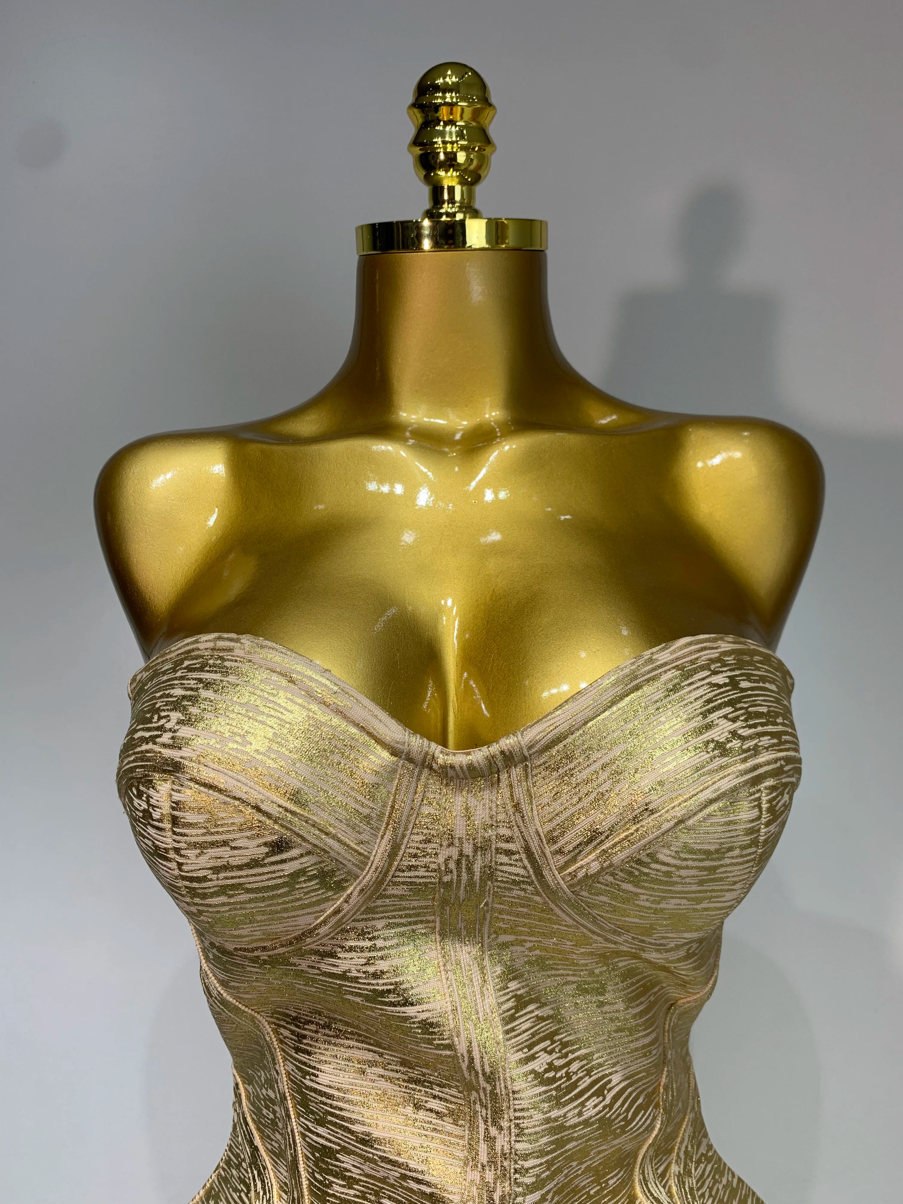 Women Sexy Gold Strapless Bodycon Bandage Dress 2025 Fashion Celebrate Evening Party Luxury Birthday Wedding Guest Dress