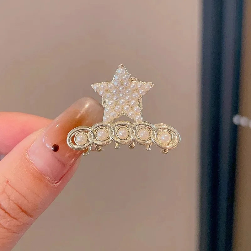 Mini Pearl Hair Claws Clips for Women Elegant Rhinestone Headwear Hairpins Hair Crab Barrettes Hair Accessories for Women b One Size