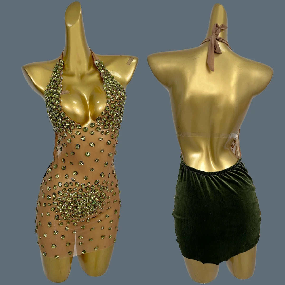 Sexy See Through Mesh Mini Dress Women Deep V Neck Backless Short Dress Club High-end Birthday Party Fancy Girls Outfit Baoshi green One Size