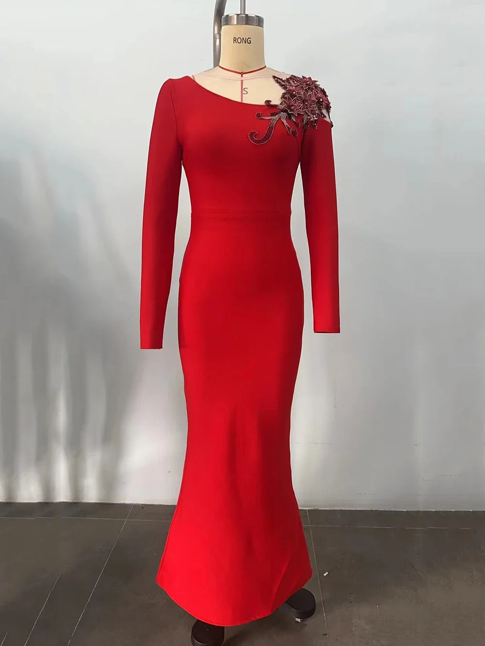 2024 Sexy Women Christmas Dress O-neck Long Sleeve Gauntlet Heavy duty sequin Flower Design Bodycon Backless Long Dress Vestidos