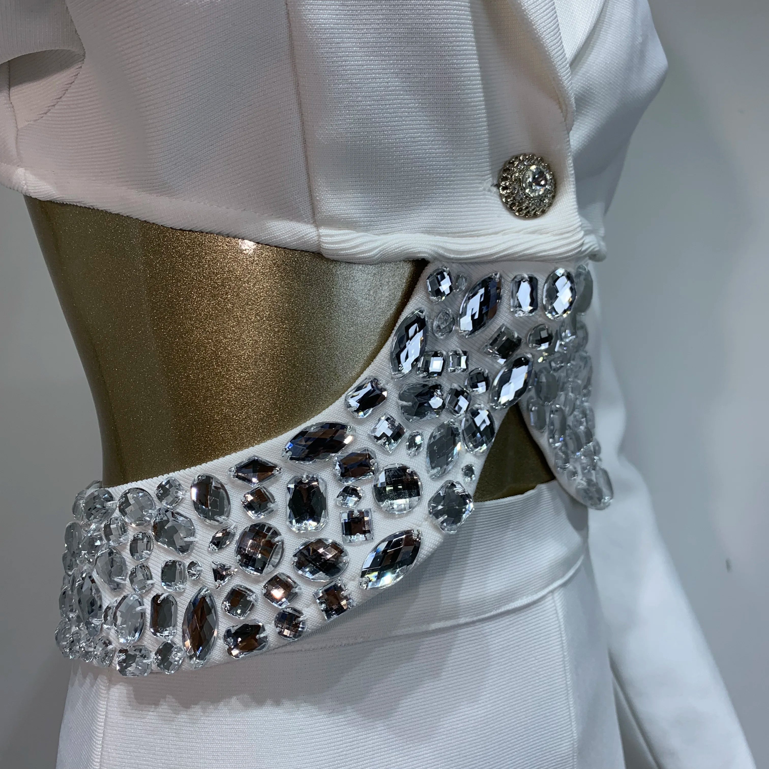 Women Winter Sexy Long Sleeve Beading Black White Two Pieces Pants Bandage Set 2025 Celebrity Designer Fashion Women's Set