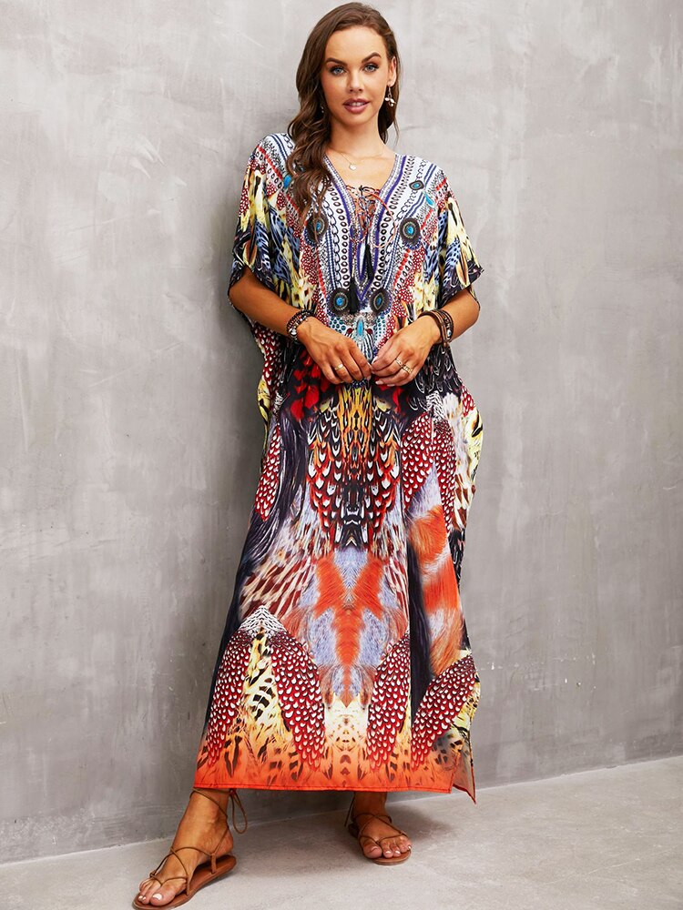 Plus Size Beach Cover Up Robe Plage Pareo Long Dress Summer Beachwear Swimsuit Cover Up Tunic For Beach Kaftan Dress Color 15 One Size