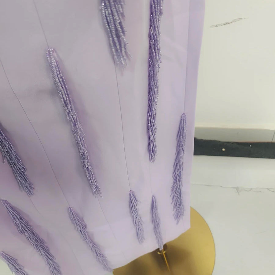Purple Slimming Spliced Bead Elegant Dresses for Women Strapless Sleeveless Temperament Dress Female Clothing New