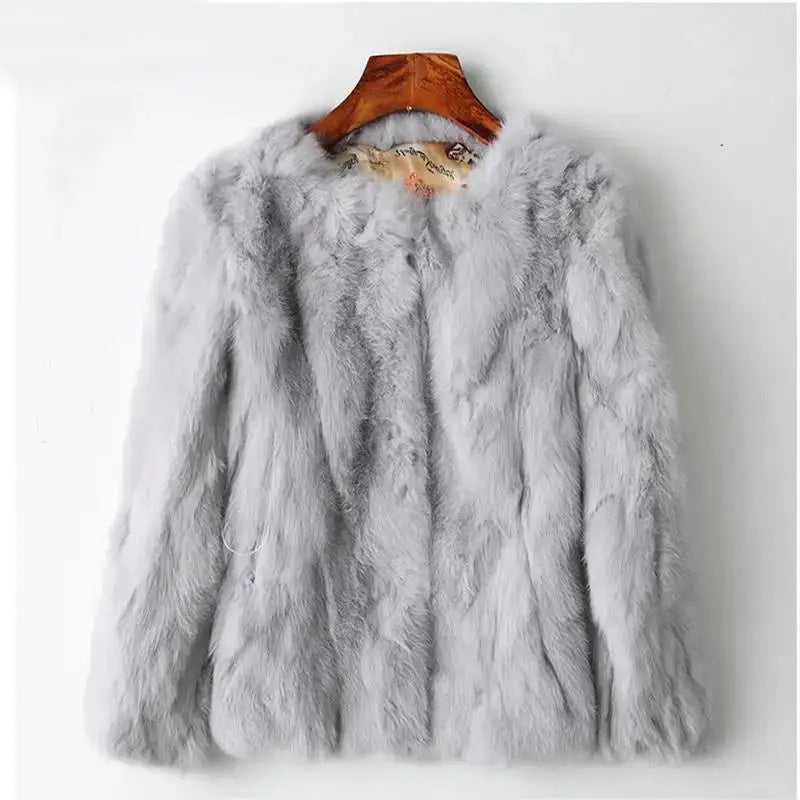 2025 New Women's Real Rabbit Fur Coat High-waist Round Collar Cardigan Long-sleeved Slim Fit Rabbit Jacket Women Fashion Coat