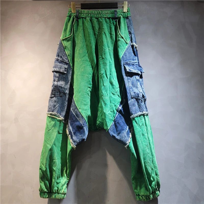 Autumn New Fashion Vintage Denim Fashion Set For Women Loose Long Sleeve Jacket Elastic Waist Wide-Leg Pants 1A07534 only Pants