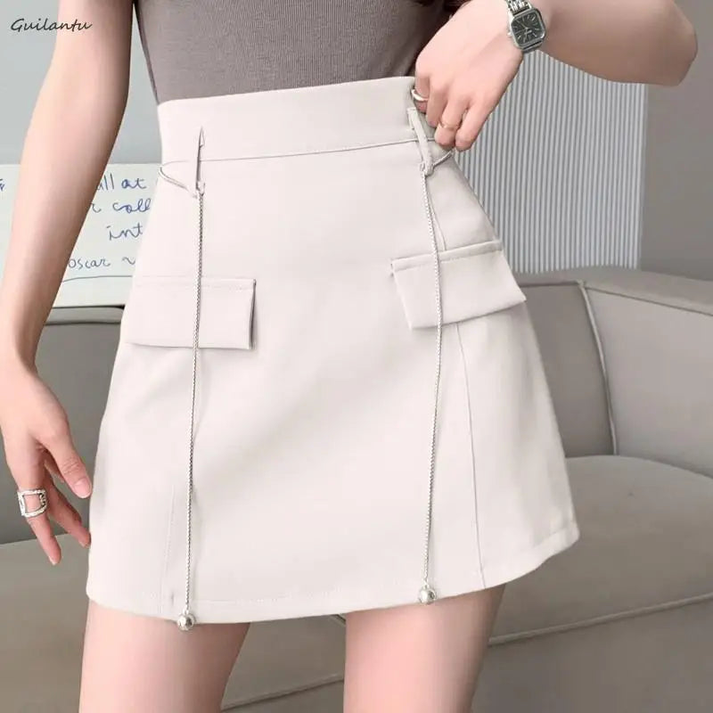Summer Women High Waist Office Mini Skirt Elegant Casual Black White A-line Short Skirts Korean Style Y2k Streetwear Cargo Skirt