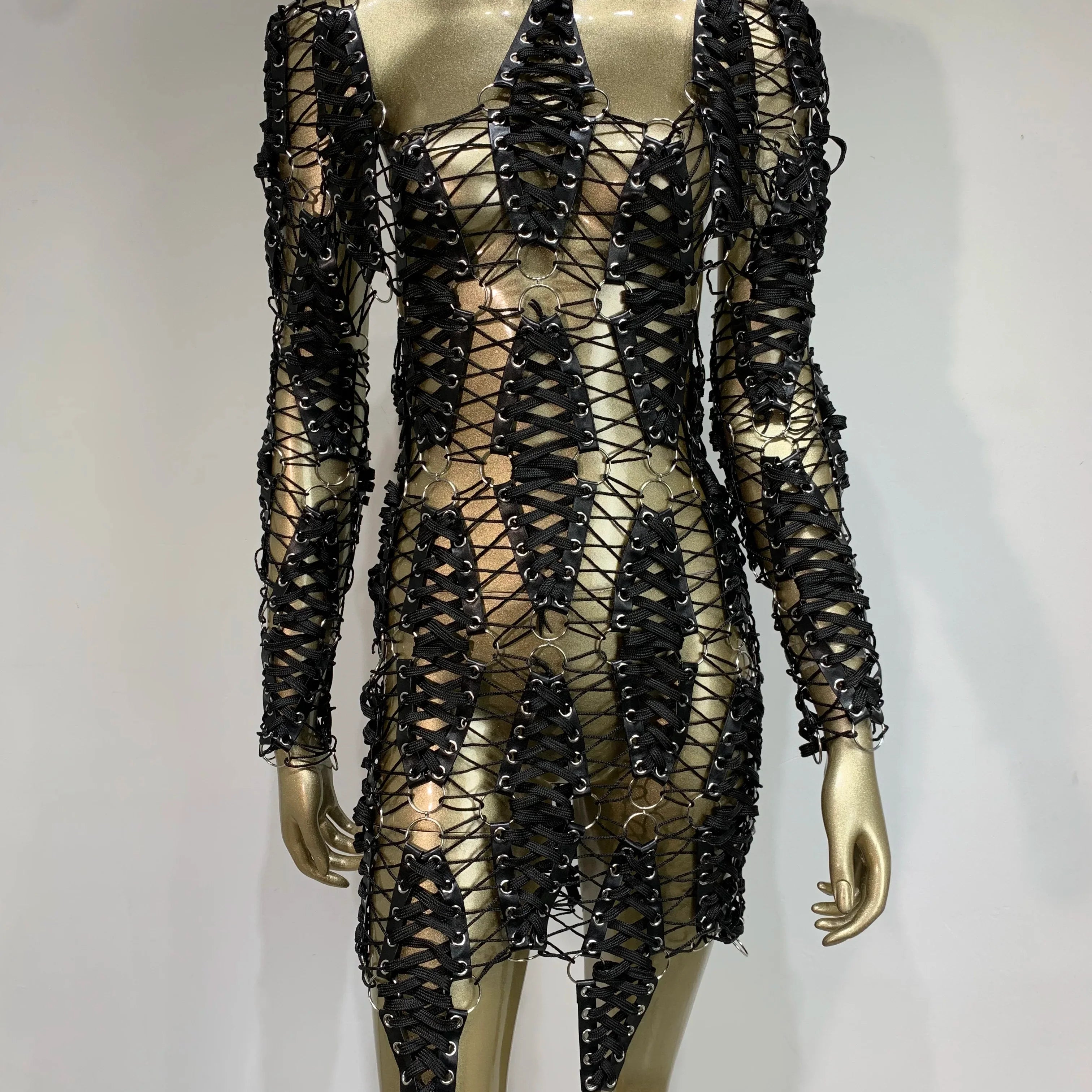 Sexy Long Sleeve Hollow Out Black Mini Laced Backless Women Celebrity Dress Elegant Party Evening Club Vestido