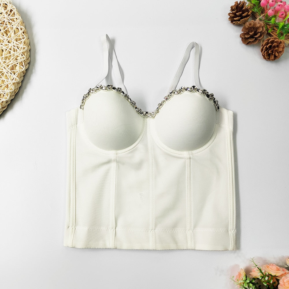 SXTHAENOO 2022 New Women Sexy Fashion Crop Top Diamond Flower Strapless Vest Bustier Bra Night Club Party Tank Top Female HR026701