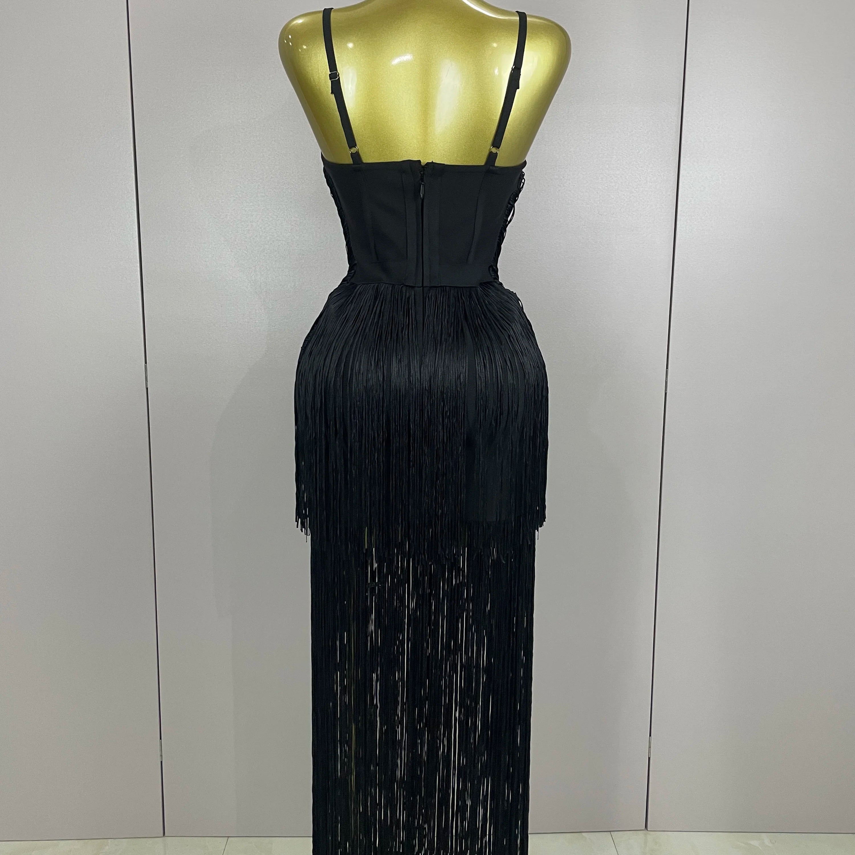 Sexy Backless Green Tassel Ankle Bodycon Bandage Dress 2025 Women Celebrity Elegant Evening Club Luxury Birthday Party Outfit