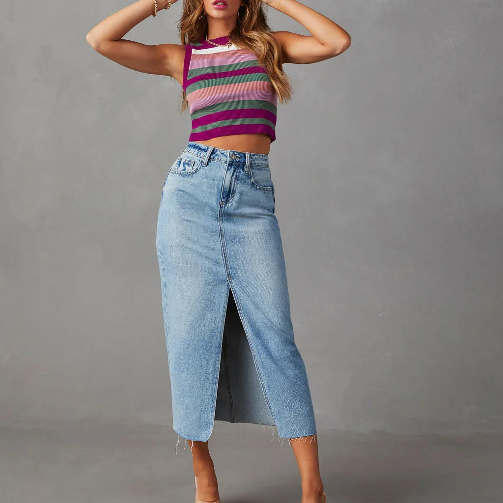 Vintage Y2k Blue Skirt Pocket Jeans Tassel Maxi Spring Autumn Slit Stretch Denim Club E-girl Streetwear Skirts Maxi Long Skirt Light Blue